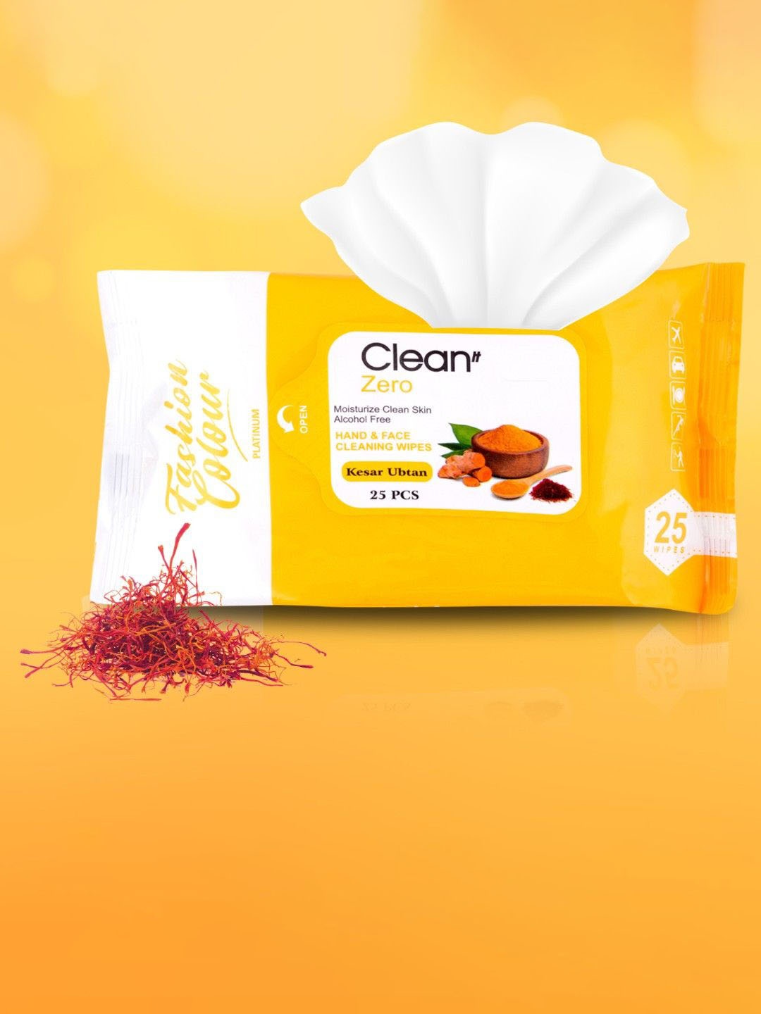 

Fashion Colour Platinum Clean It Zero Kesar Ubtan Cleaning Wipes - 25 Pcs, Orange