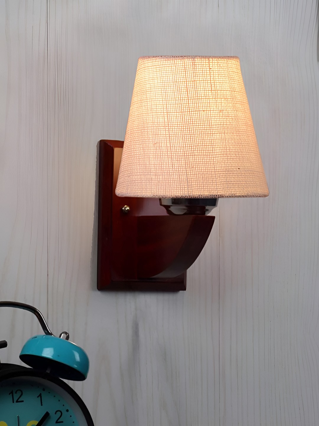 

Devansh White & Brown Wood Traditional Frustum Shaped Wall Lamp