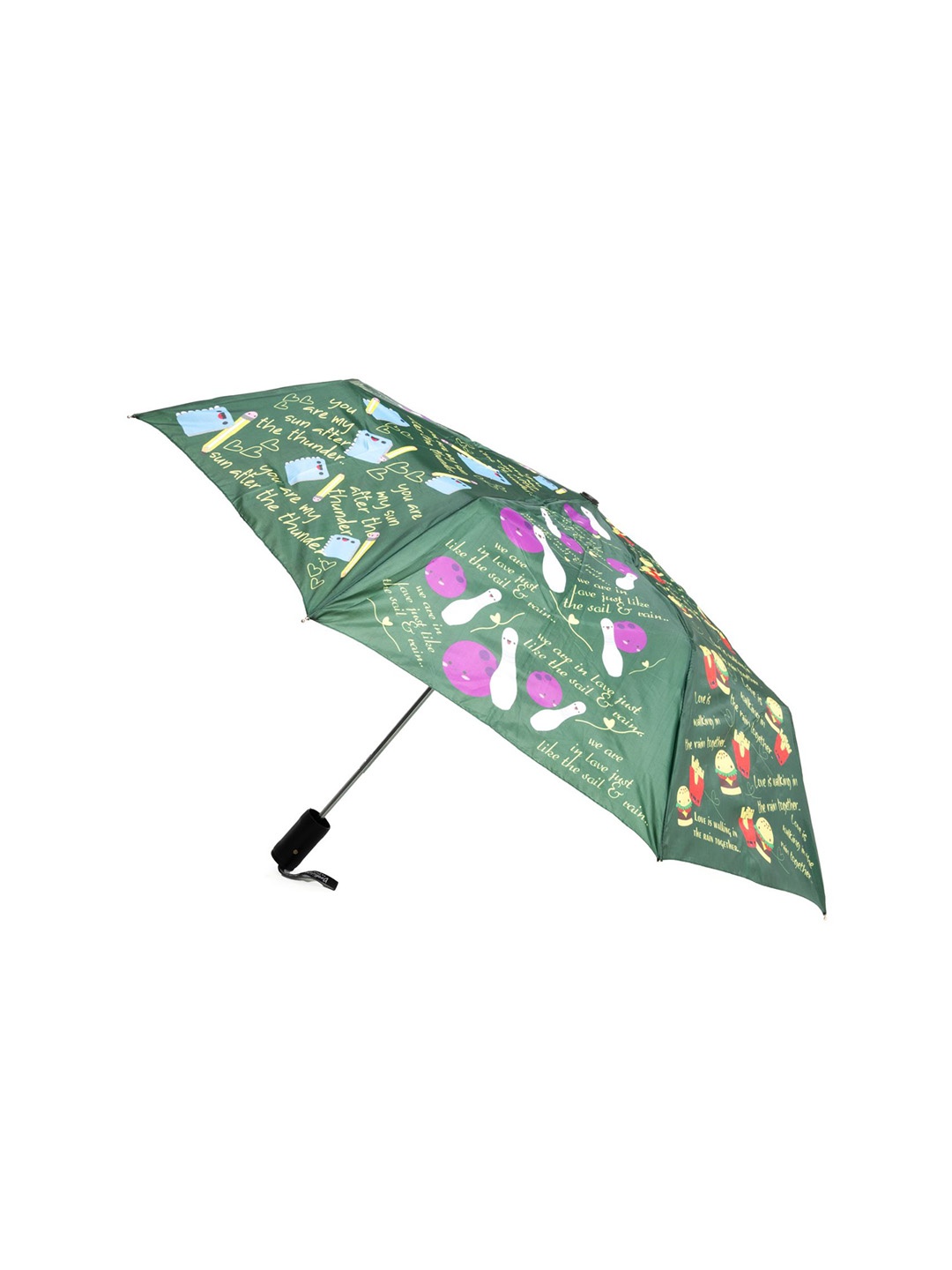 

Doodlicious Unisex Printed Semi-Automatic UV Protection and Rain 3 Fold Umbrella, Green