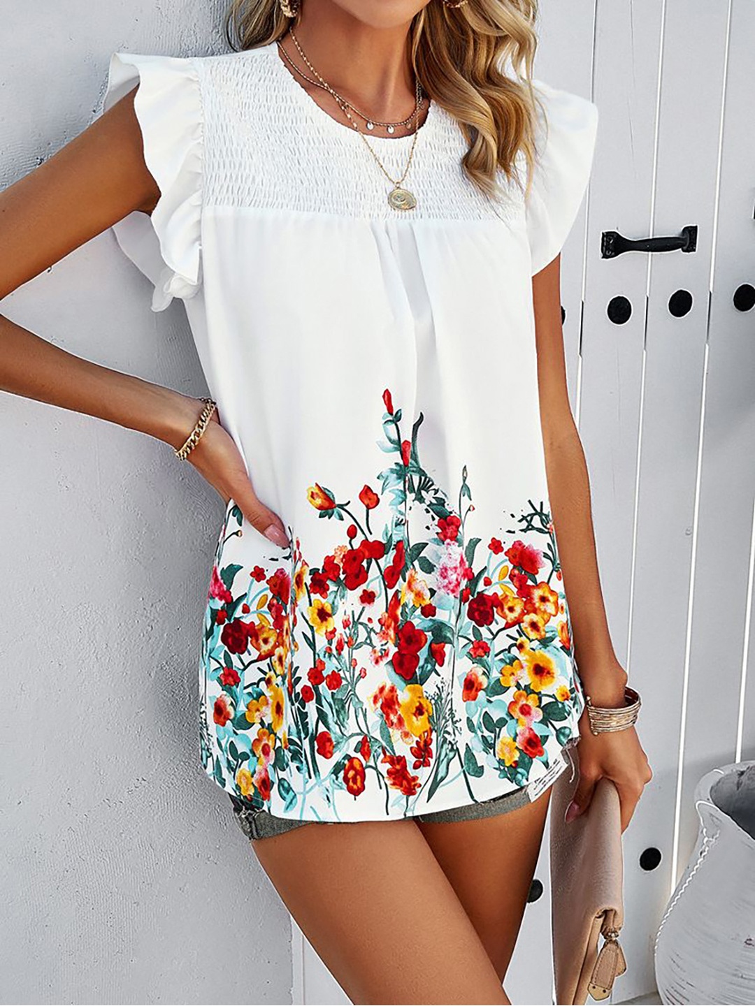 

StyleCast Women Floral Printed Round Neck Top, White