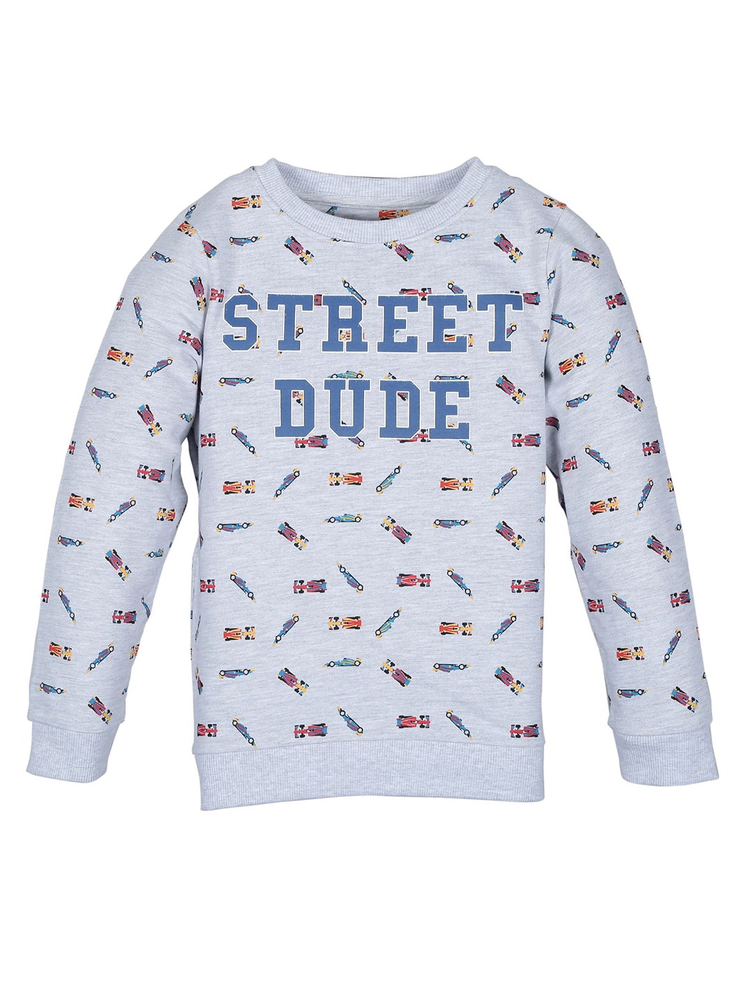 

PLUM TREE Boys Conversational Printed Round Neck Cotton Pullover Sweatshirt, Grey melange