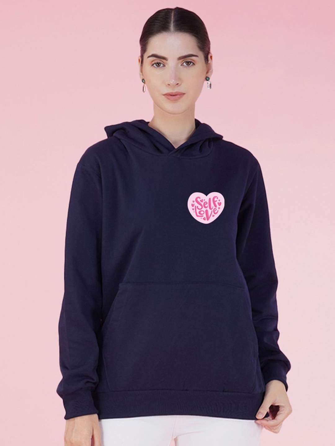 

NUSYL Graphic Printed Hooded Oversized Sweatshirt, Navy blue