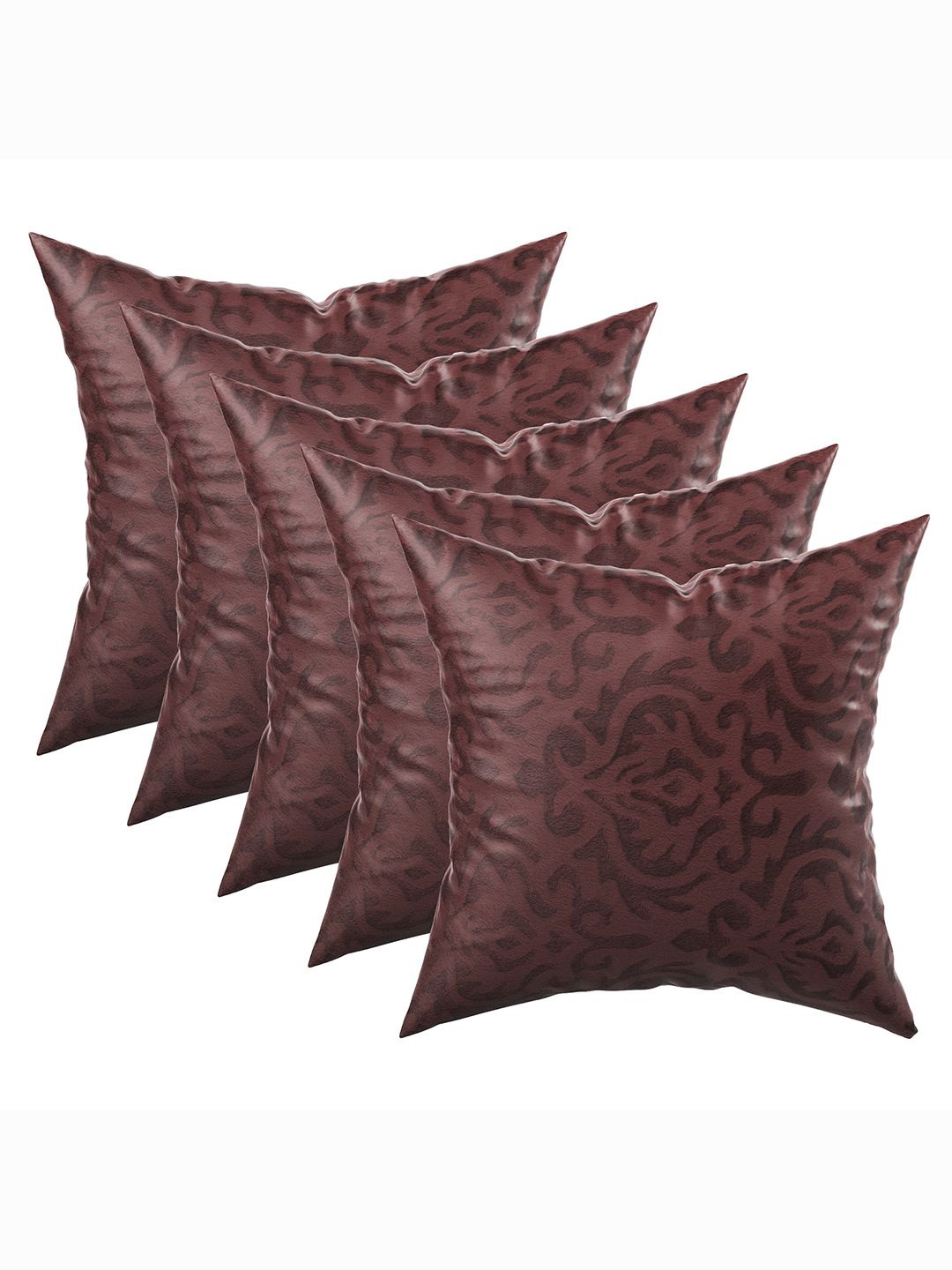 

Kuber Industries Brown & Black 5 Pieces Ethnic Motifs Printed Velvet Square Cushion Covers