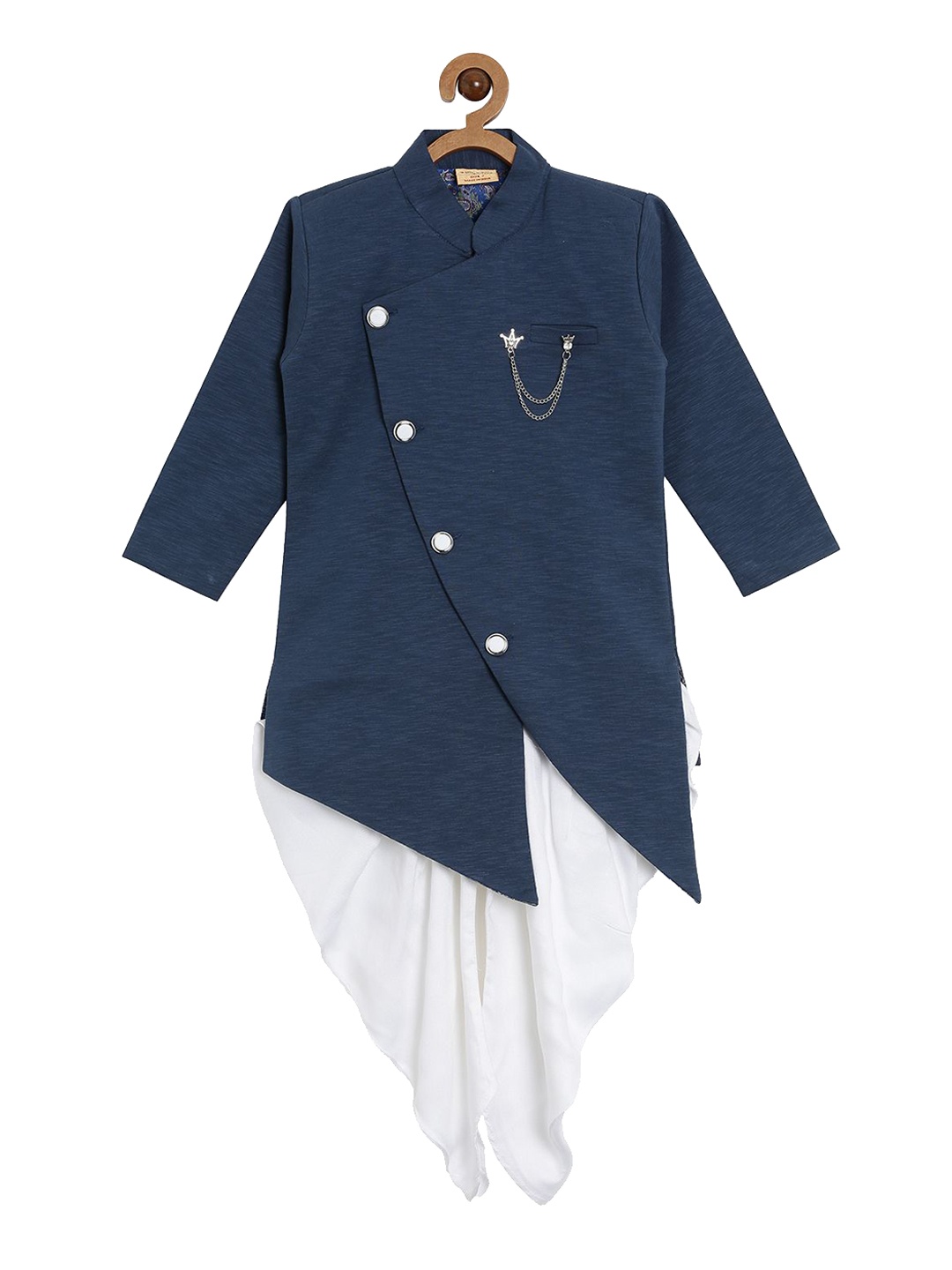 

NIRVAAN Boys Mandarin Collar Pure Cotton Kurta with Dhoti Pants, Navy blue