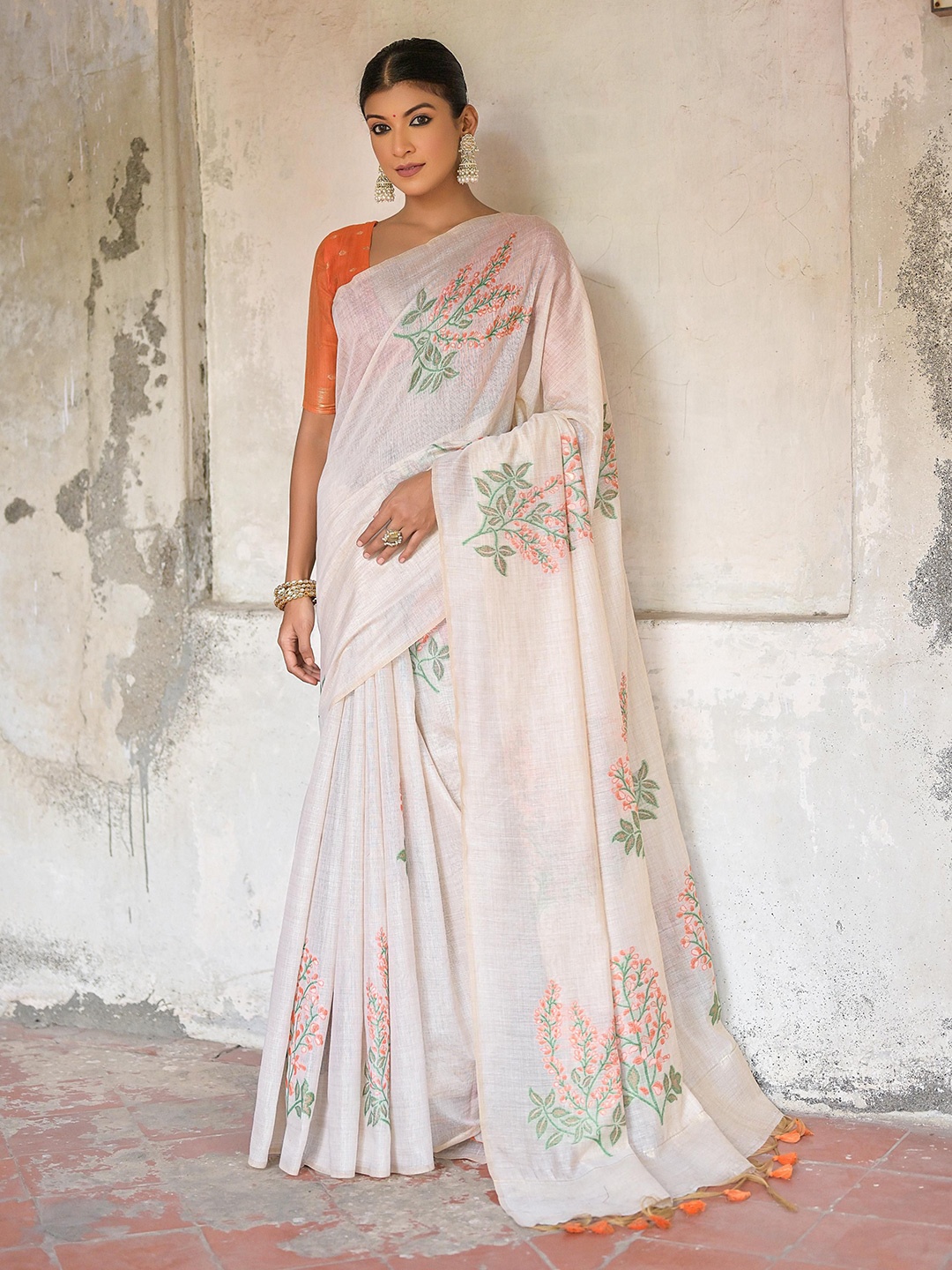 

AWRIYA Woven Design Pure Cotton Handloom Saree with unstitched blouse piece, Orange