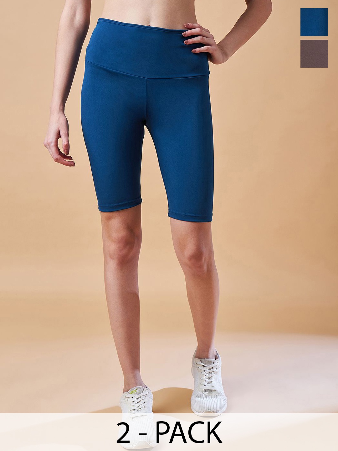 

COLOR CAPITAL Women Pack Of 2 High Rise Above-Knee Gym Tights, Blue