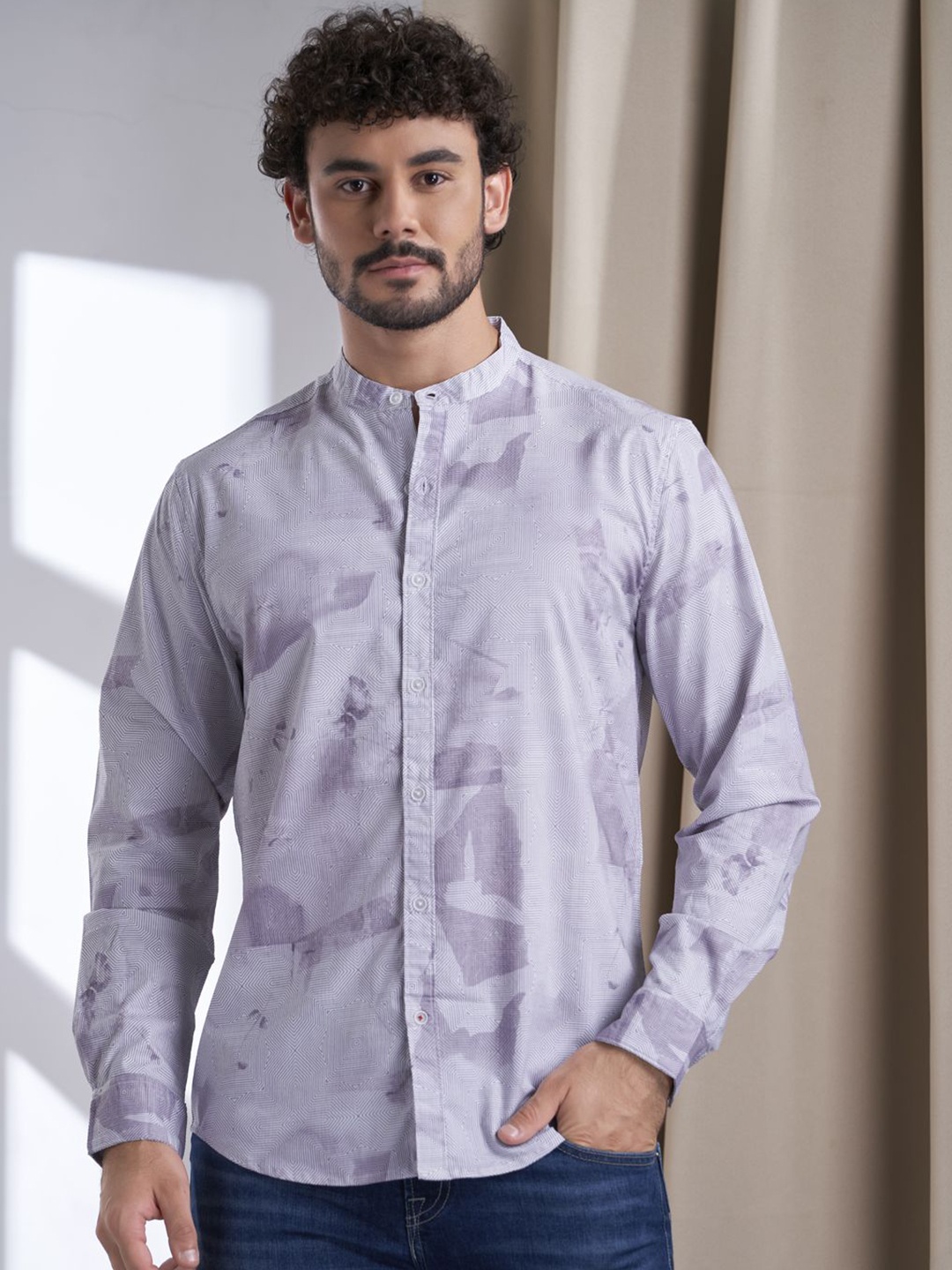 

VALEN CLUB Men India Slim Mandarin Collar Solid Cotton Casual Shirt, Lavender