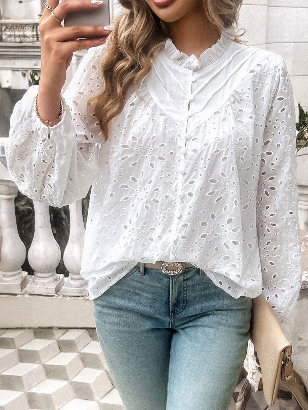 

StyleCast Women Self Design Round Neck Top, White
