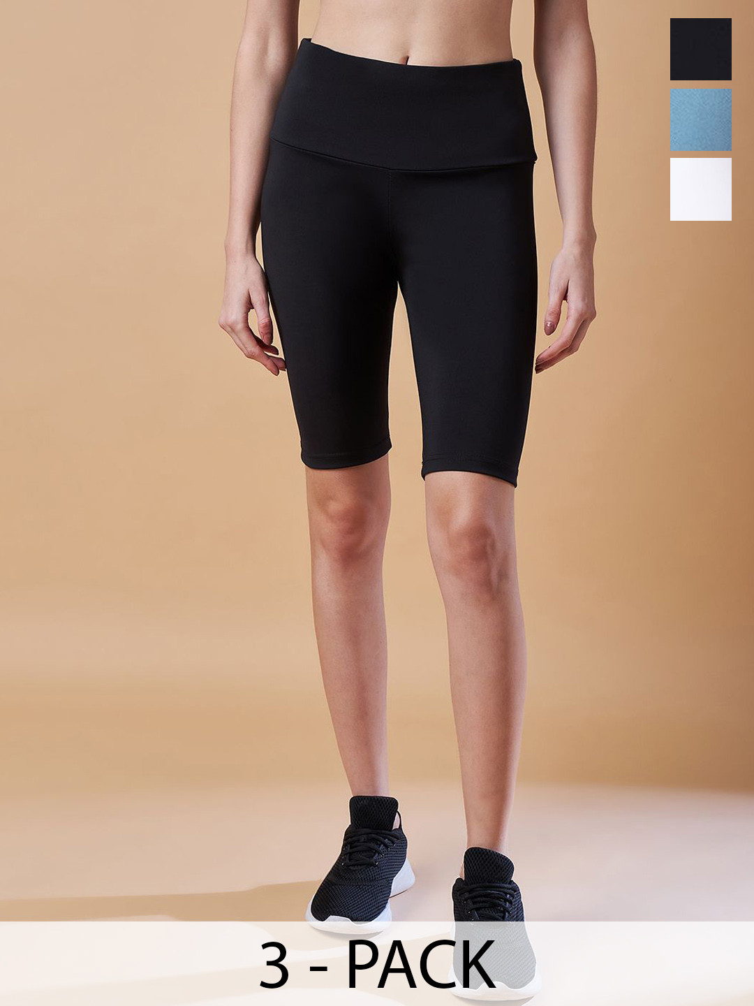 

COLOR CAPITAL Women Pack Of 3 Above Knee Antimicrobial Gym Tights, Black