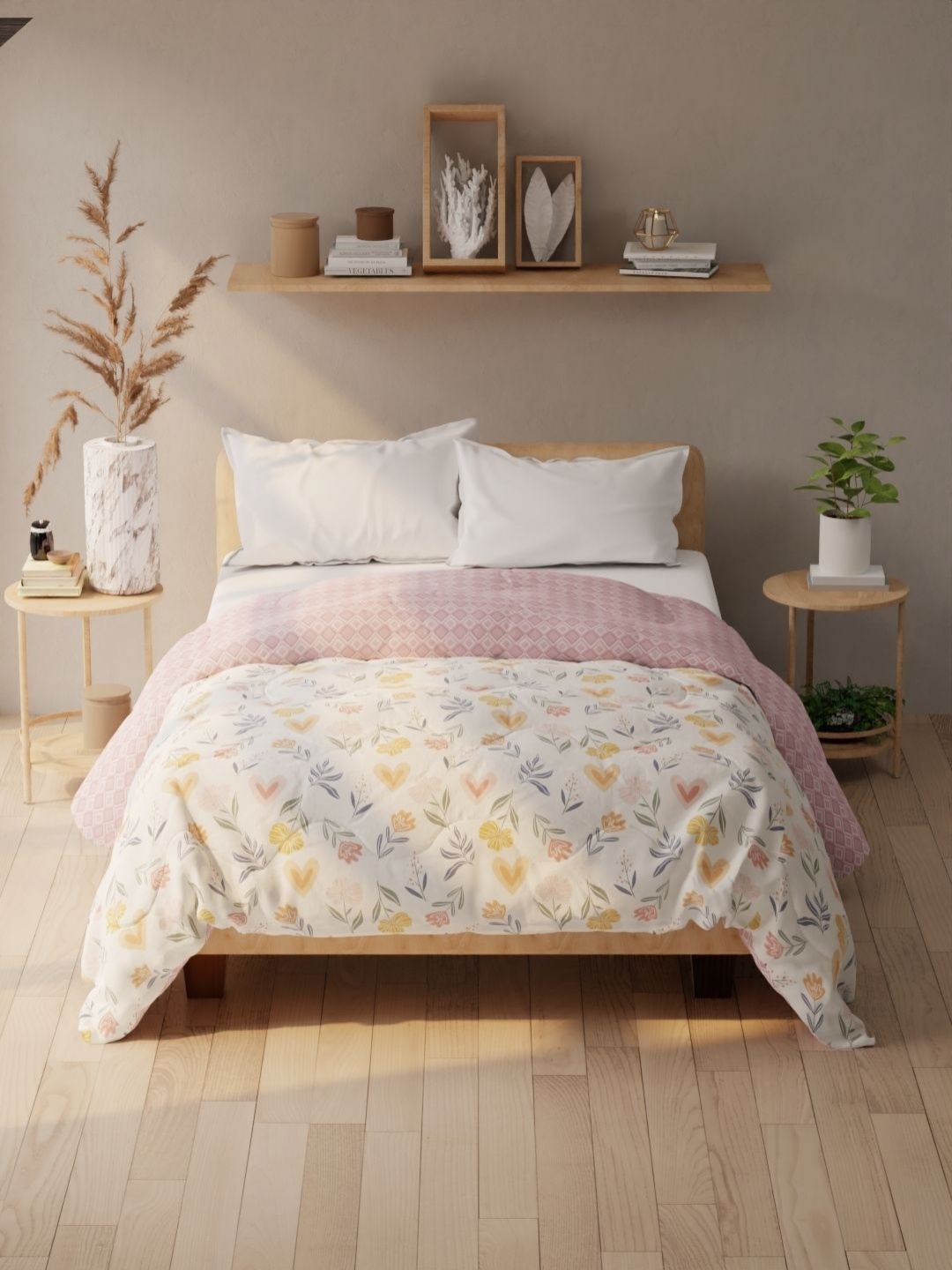 

KOPA Audrey Off White & Yellow Floral Printed AC Room 120 GSM Double Bed Comforter