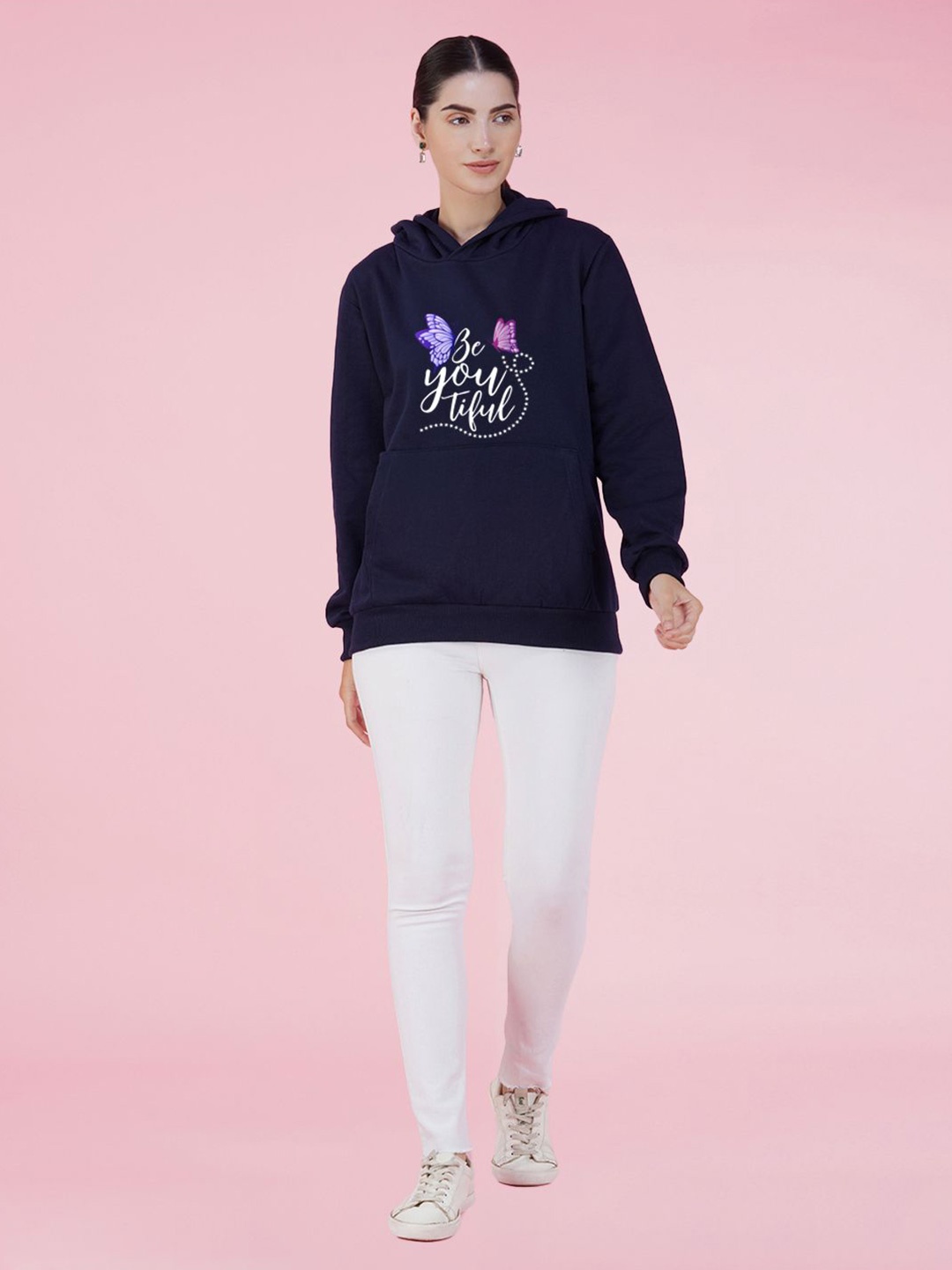 

NUSYL Graphic Printed Hooded Oversized Sweatshirt, Navy blue