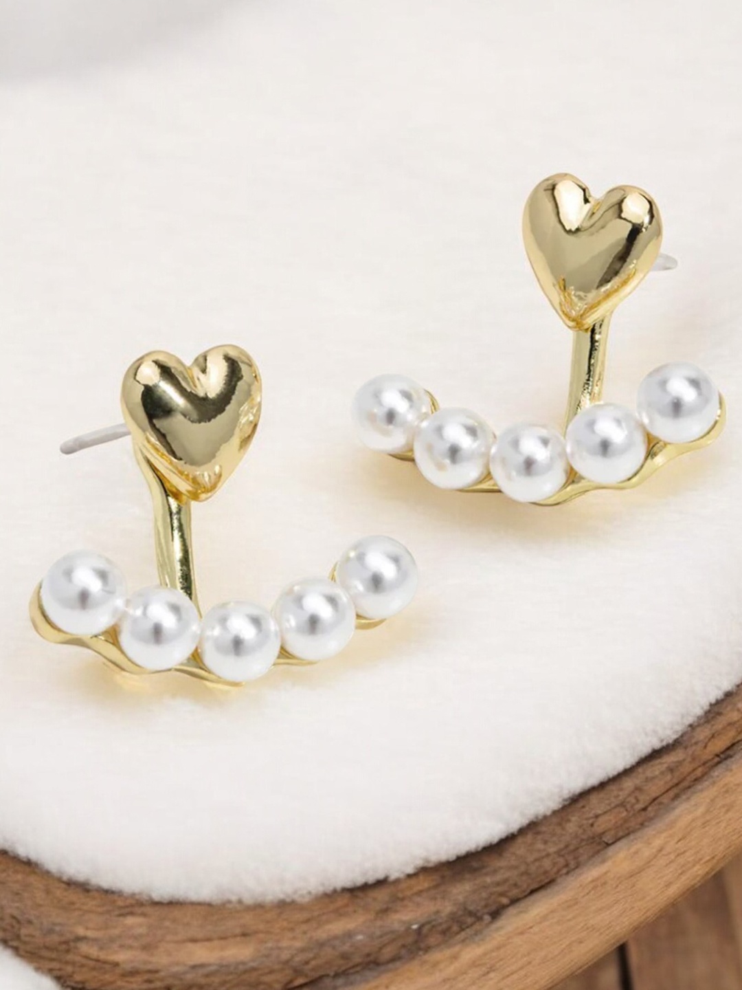 

fabula Stone Studded & Beaded Heart Shaped Studs, Gold