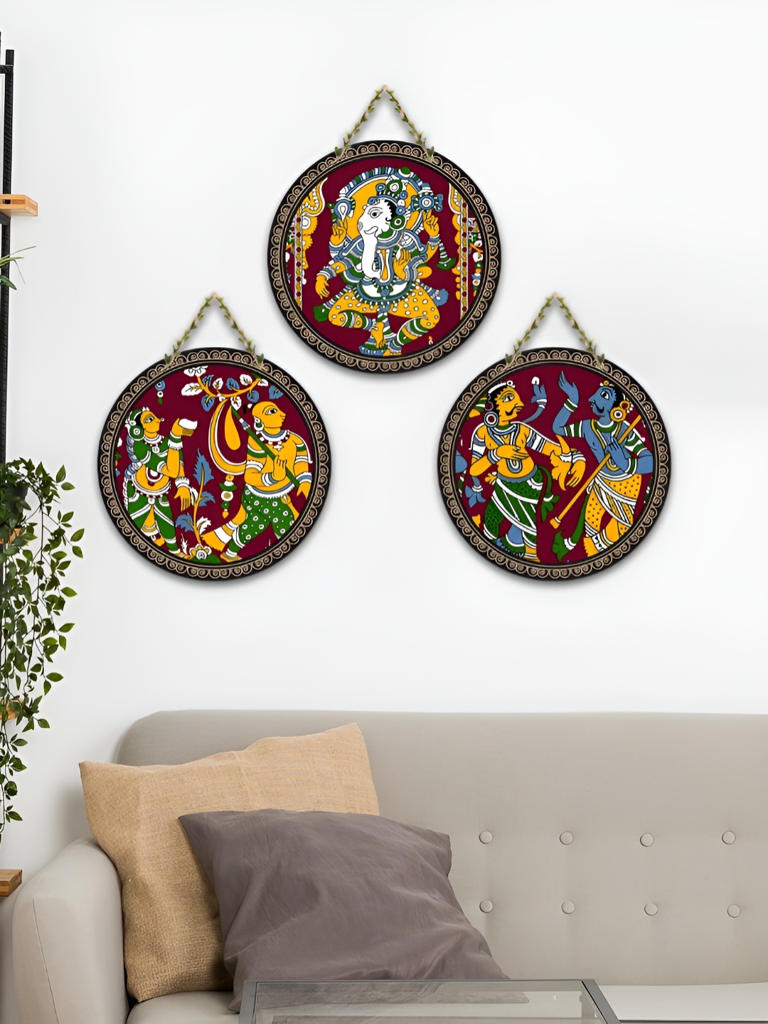 

ArtVibes Yellow & Blue 3 Pieces Decorative Designer Art Wooden Wall Hangings