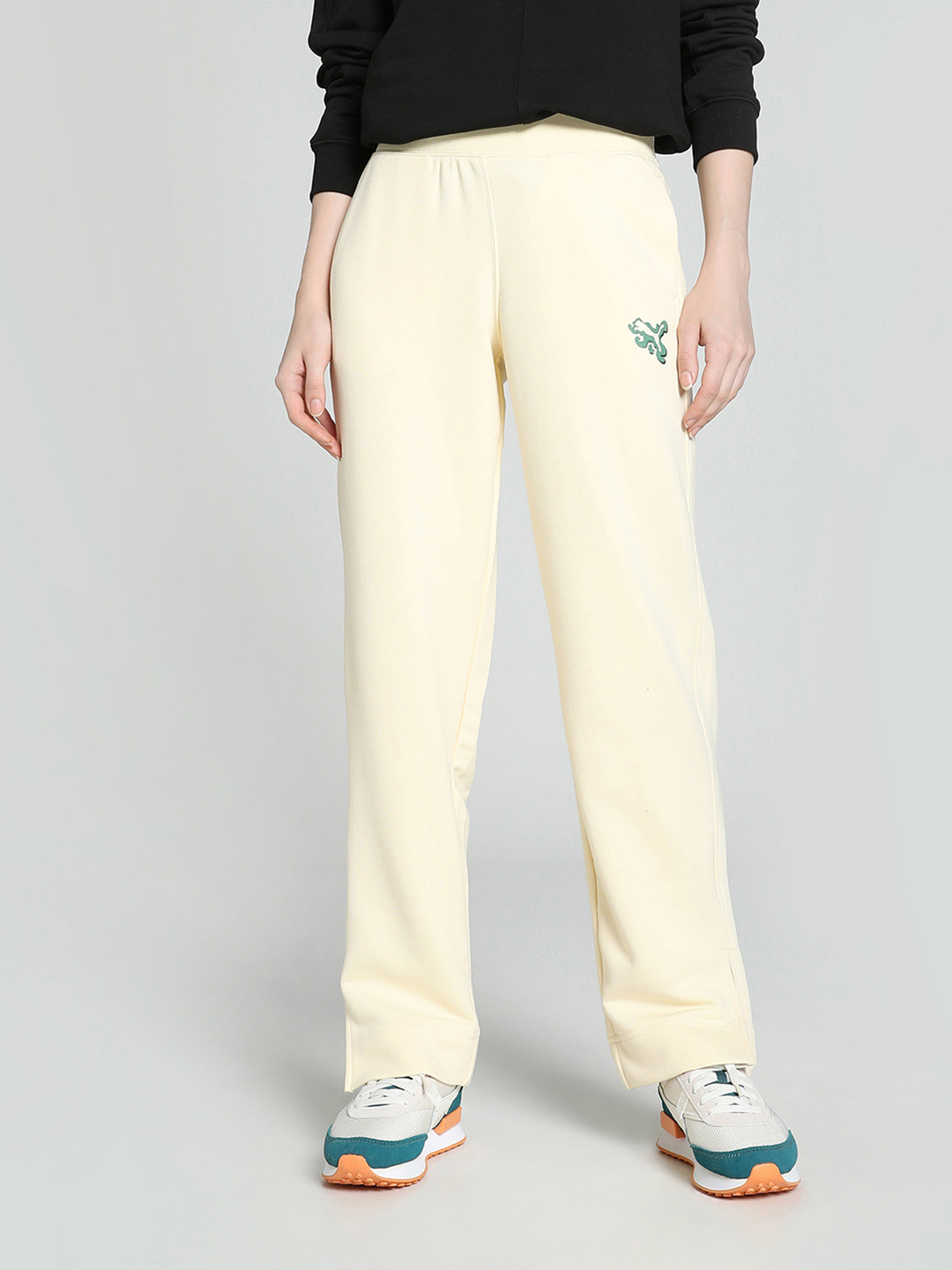 

Puma CLASSICS BRAND LOVE Women Logo Printed Cotton Relaxed Fit Track Pants, Cream