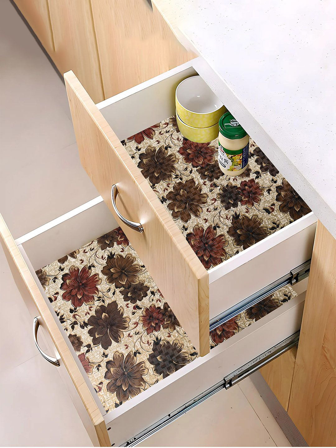 

Kuber Industries Cream & Brown 2 Pieces Printed Water Resistant Shelf Liner Organisers