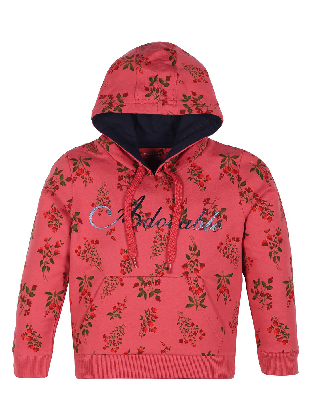 

PLUM TREE Girls Floral Printed Hood Cotton Pullover Sweatshirt, Pink