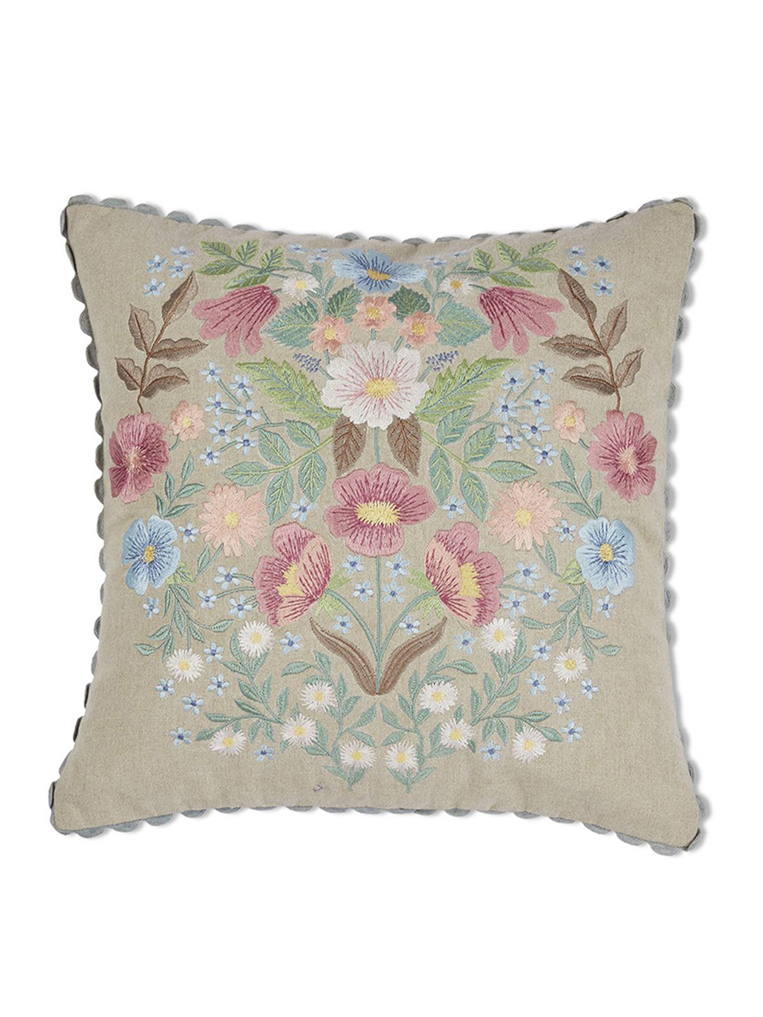 

haus & kinder Grey & Green Floral Embroidered Square Cushion Cover
