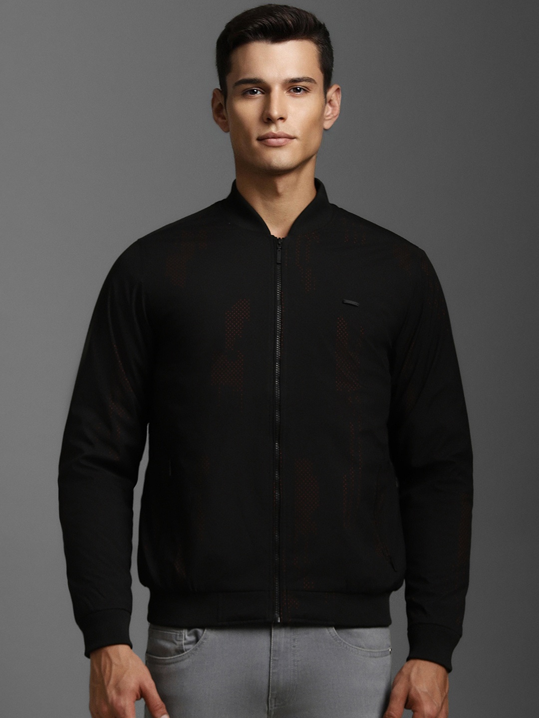

Louis Philippe Jeans Men Self Design Open Front Jacket, Black