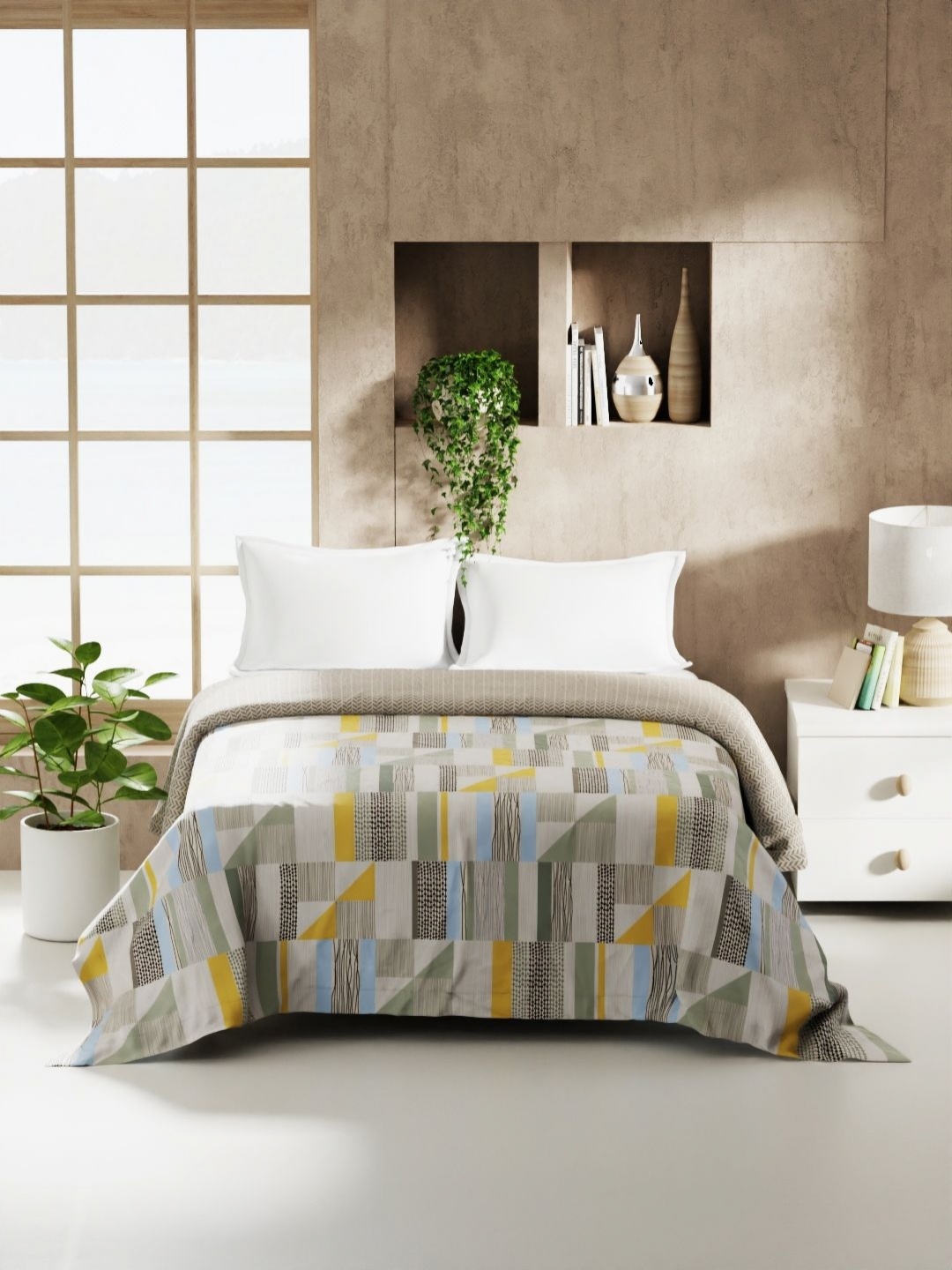 

KOPA Monarca Grey & Yellow Geometric Printed AC Room 120 GSM Double Bed Comforter