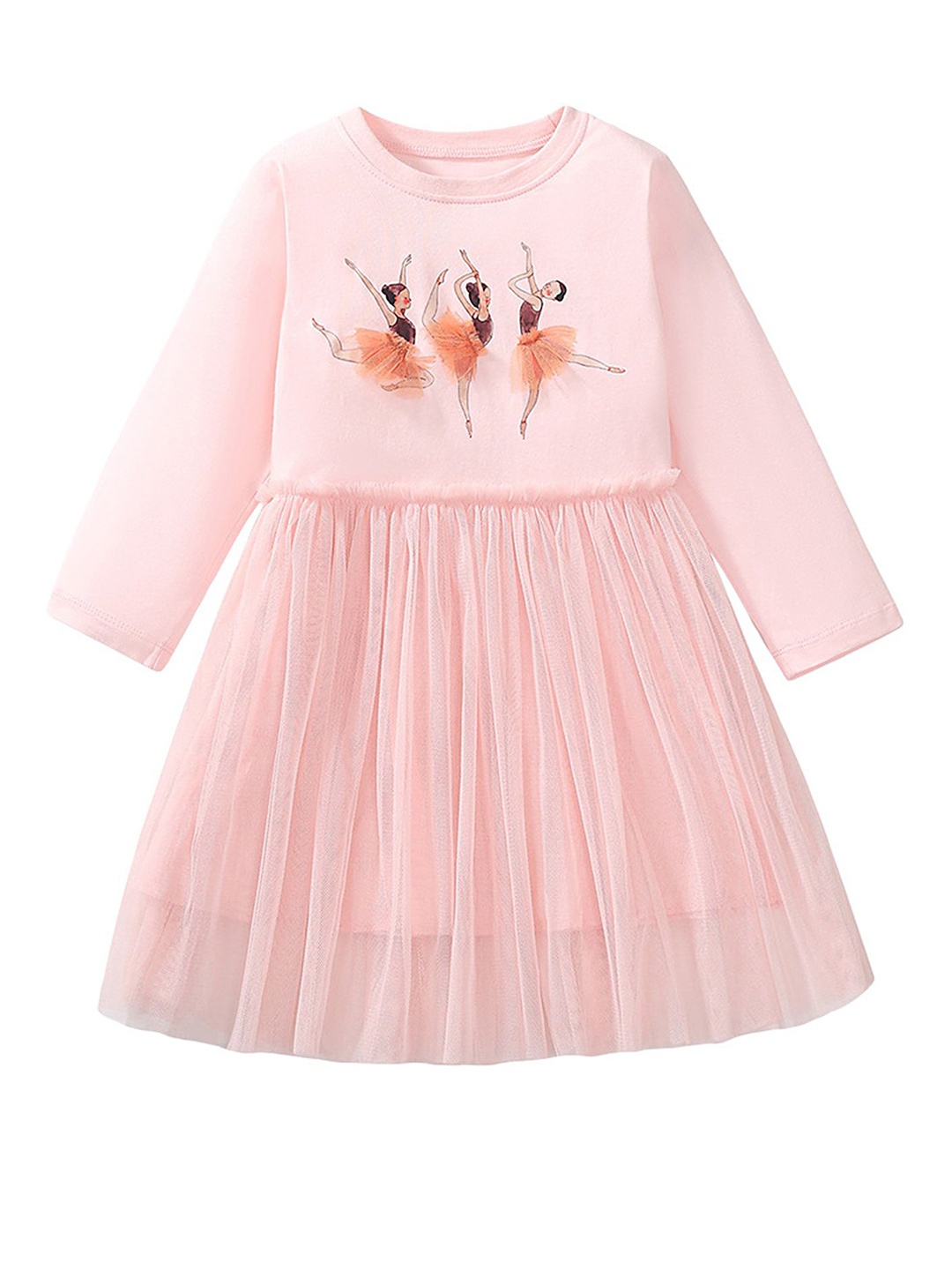 

LULU & SKY Girls Graphic Printed Fit & Flare Cotton Dress With Applique Details, Pink