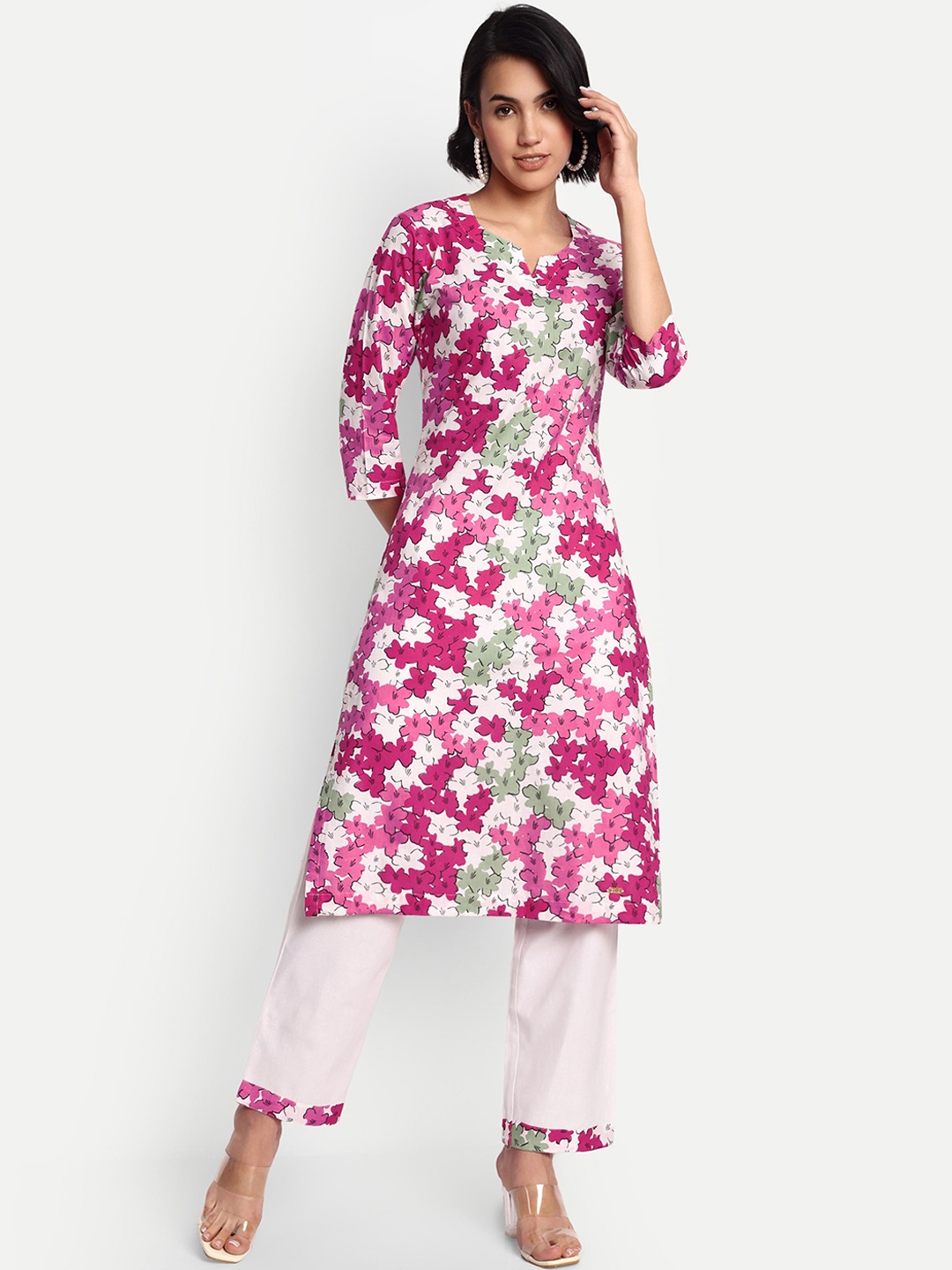 

GAB Women Floral Printed Pure Cotton Kurta Payjama Set, Red