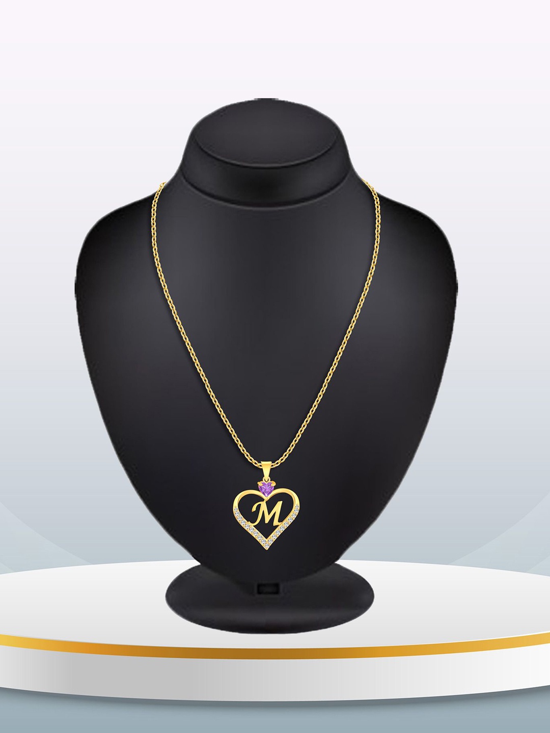 

Heer Collection Gold -Plated Cubic Zirconia Heart Shape Alphabet M Pendants with Chains