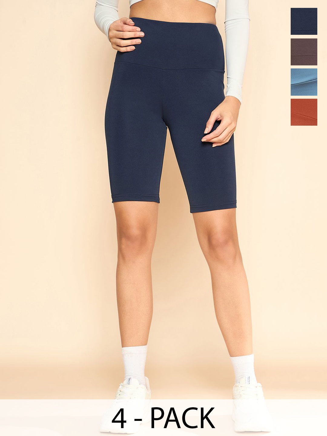 

COLOR CAPITAL Women Pack Of 4 High-Waisted Short Gym Tights, Blue
