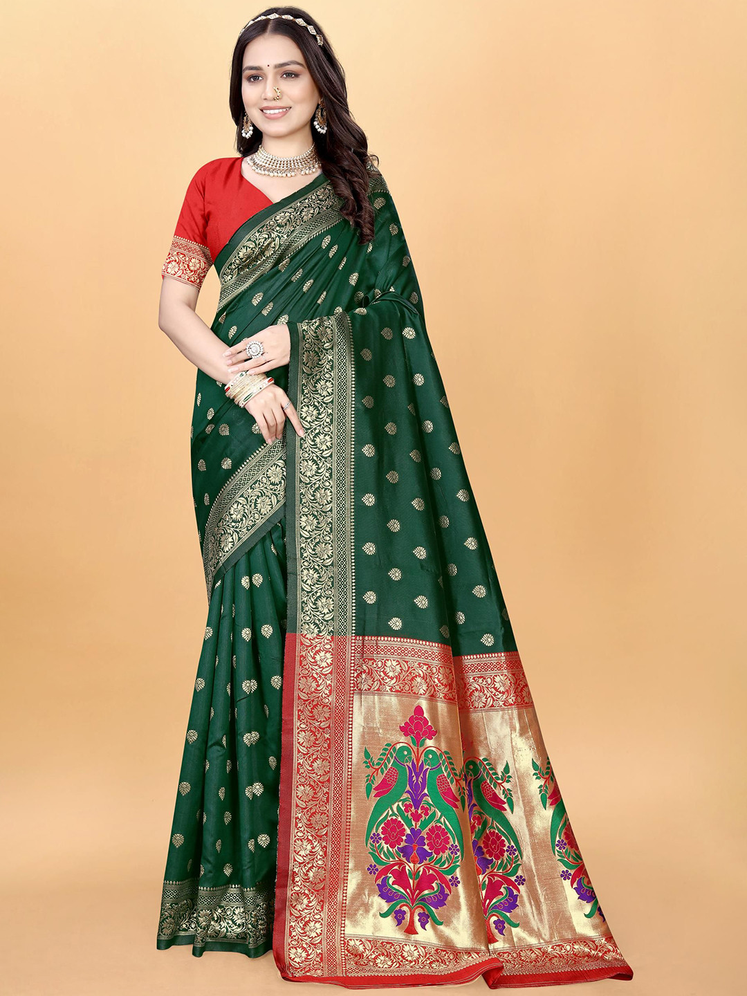 

VenderVilla Woven Design Paithani Saree, Green
