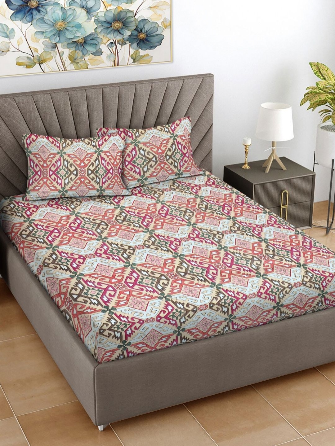 

FABINALIV Pink Printed 300 TC Double King Bedsheet & 2 Pillow Covers 2.50 m X 2.20 m