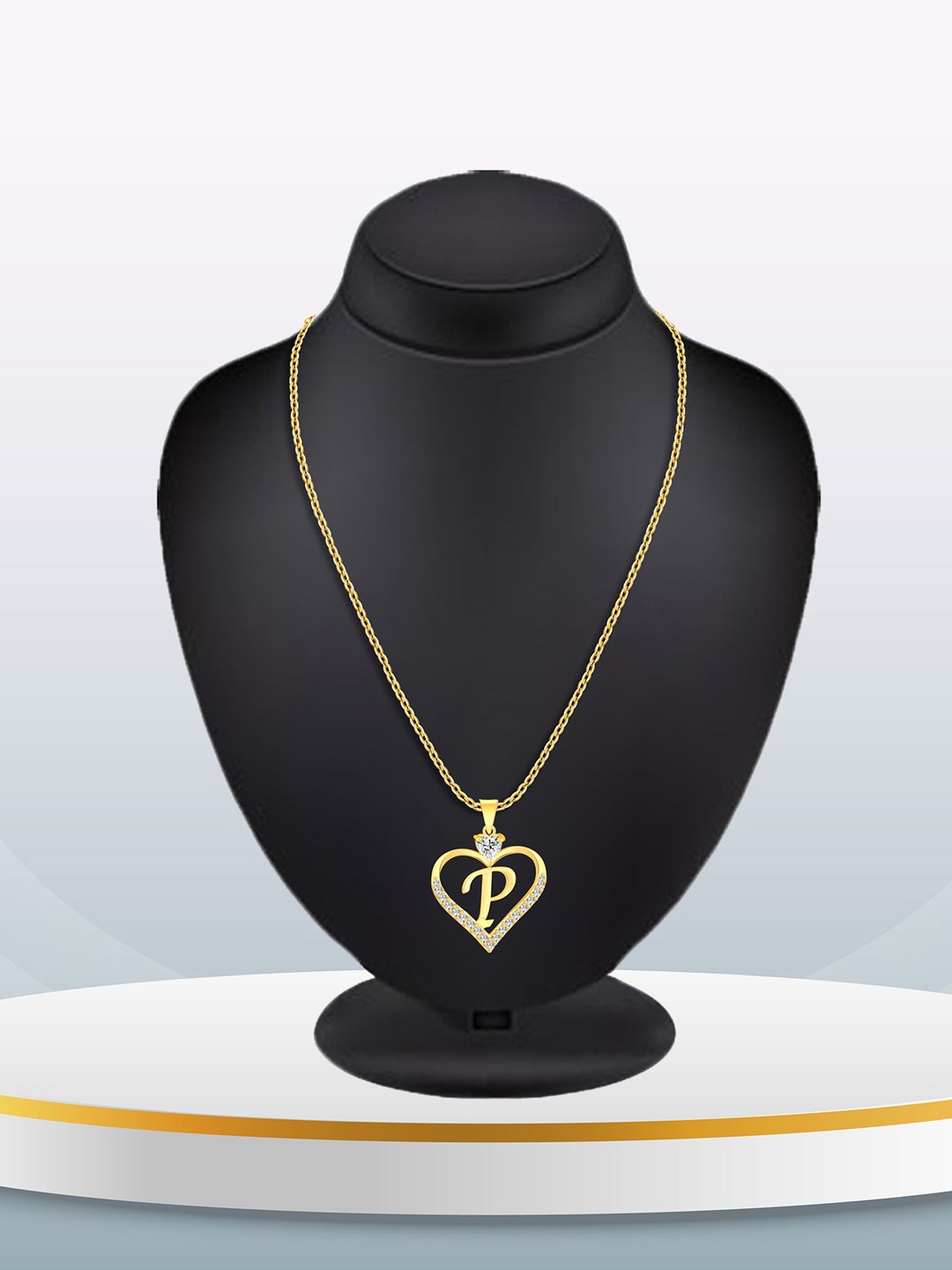 

Heer Collection Gold-Plated Heart Shaped Alphabet P Cubic Zirconia Pendants with Chains