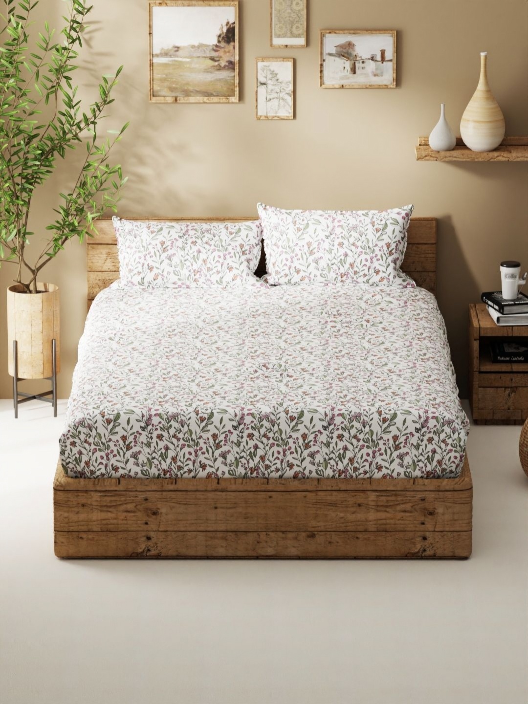 

BIANCA Pink Floral Pure Cotton 120 TC Queen Bedsheet with 2 Pillow Covers 2.29 x 2.54 Mts