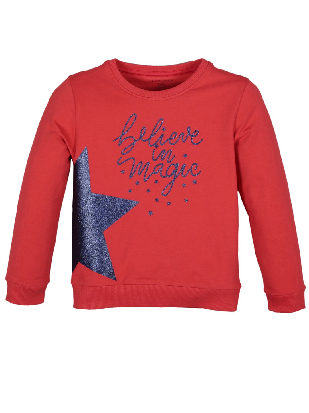 

PLUM TREE Girls Typography Printed Round Neck Cotton Pullover Sweatshirt, Red