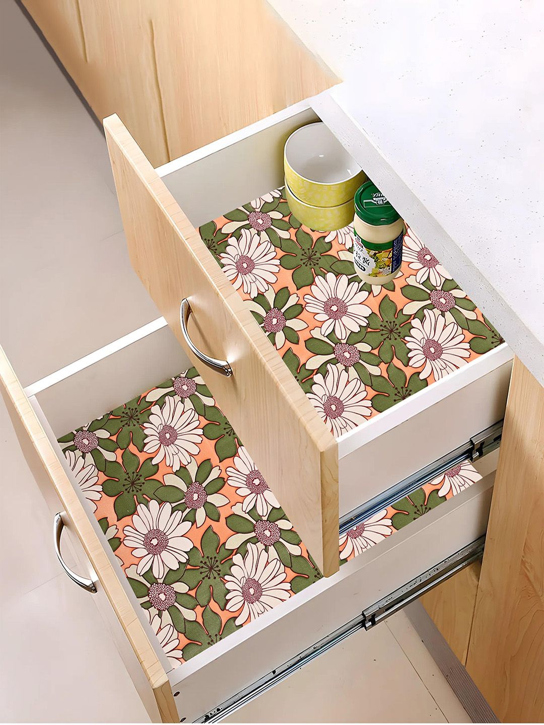 

Kuber Industries Orange 3 Pieces Printed Water Resistant Shelf Liner
