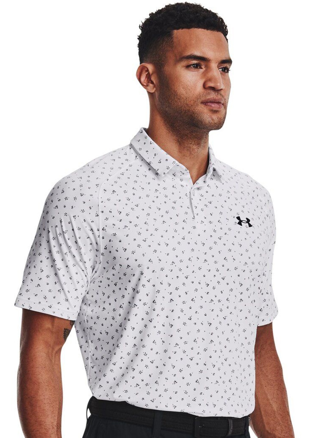 

UNDER ARMOUR Men Floral Printed Polo Collar Nylon Relaxed Fit T-shirt, White