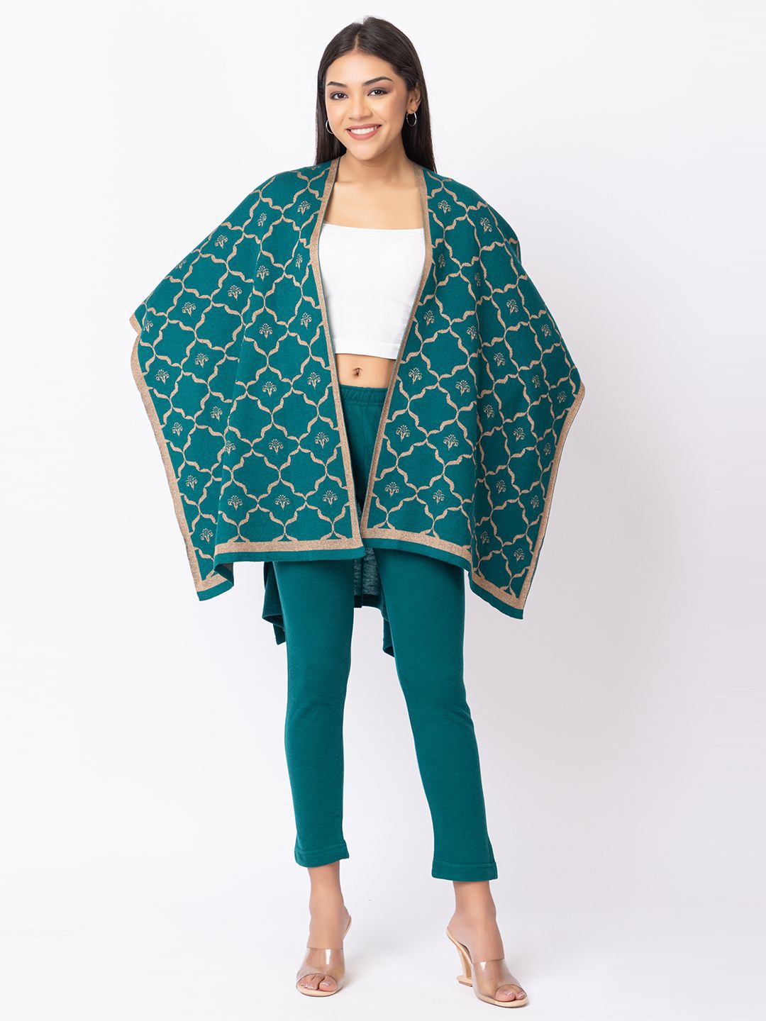 

KEIKO Women Self Design Shrug, Green