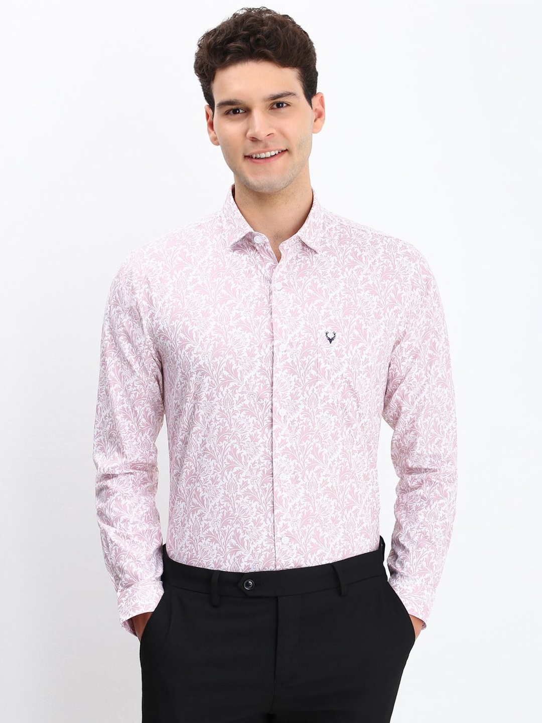 

Allen Solly Men Spread Collar Floral Printed Cotton Slim Fit Formal Shirt, Pink