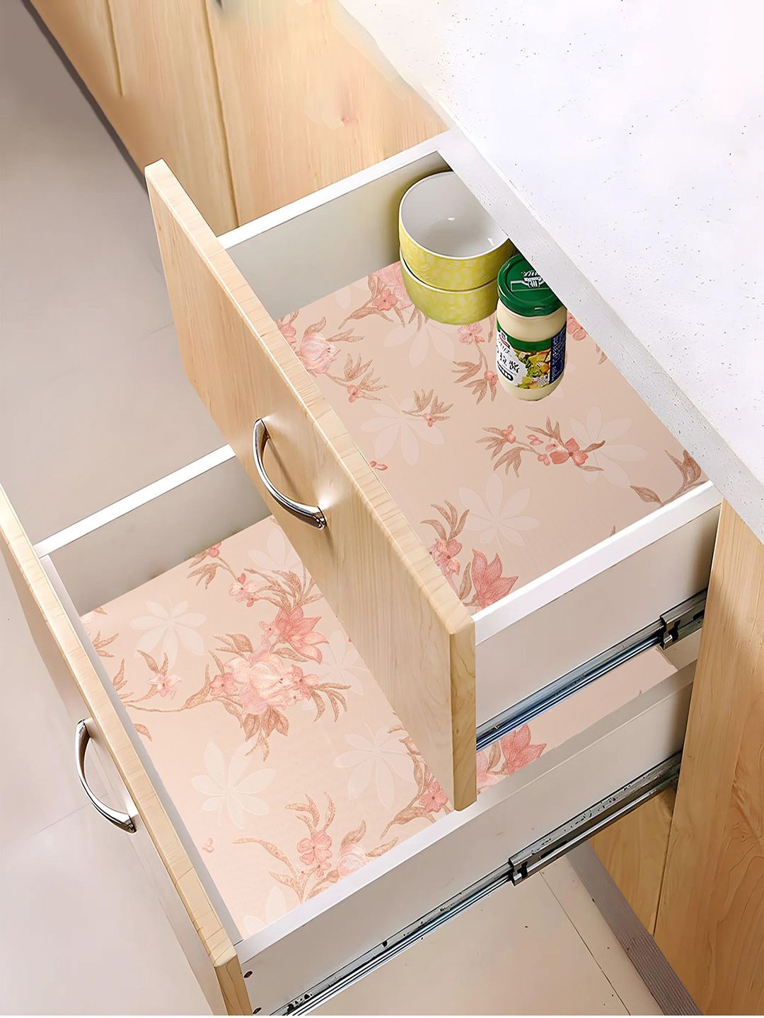 

Kuber Industries Cream-Coloured 2 Pieces Printed Water Resistant Shelf Liner Organisers