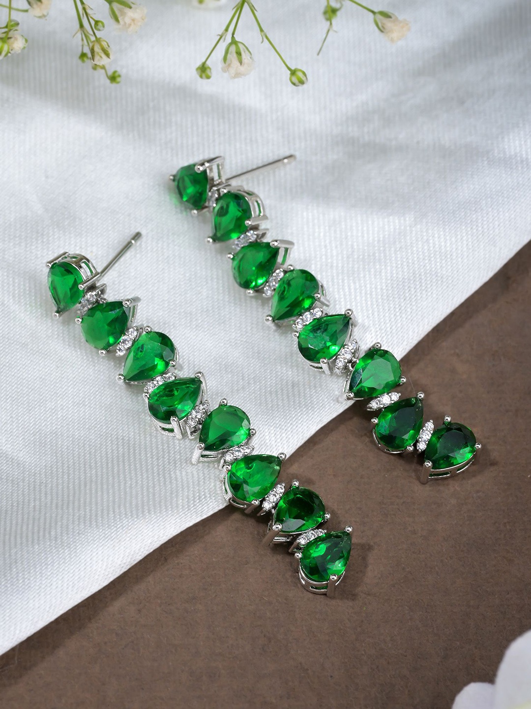 

Designbox Geometric Cubic Zirconia Drop Earrings, Green