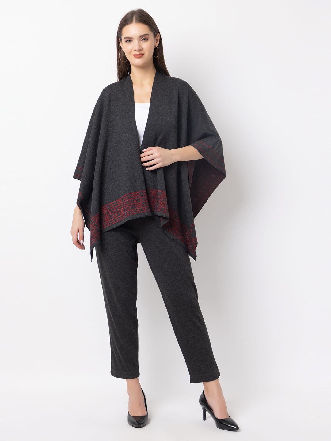 

KEIKO Women Self Design Shrug, Charcoal