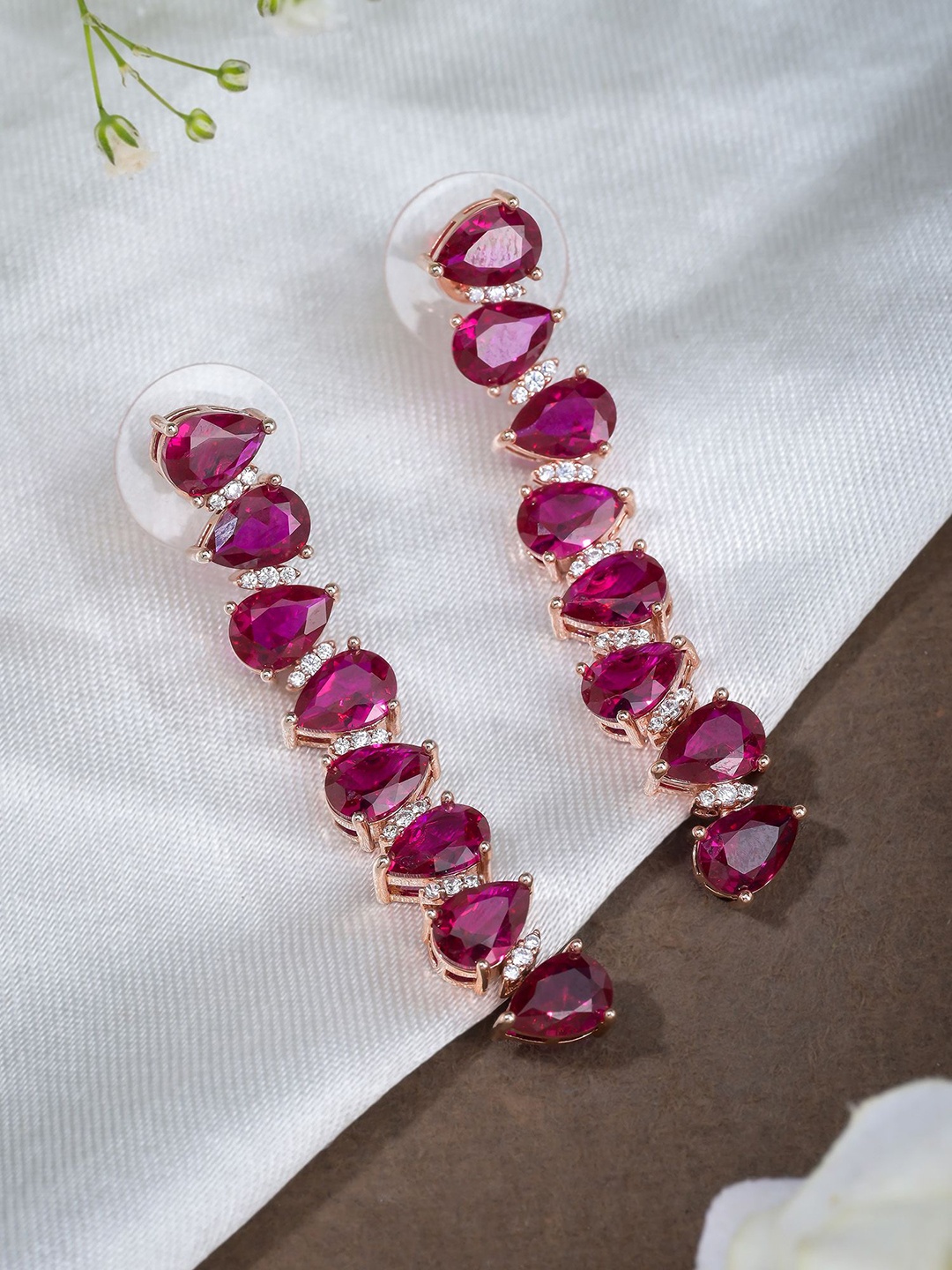 

Designbox Silver-Plated Pear-Shaped CZ Drop Earrings, Magenta