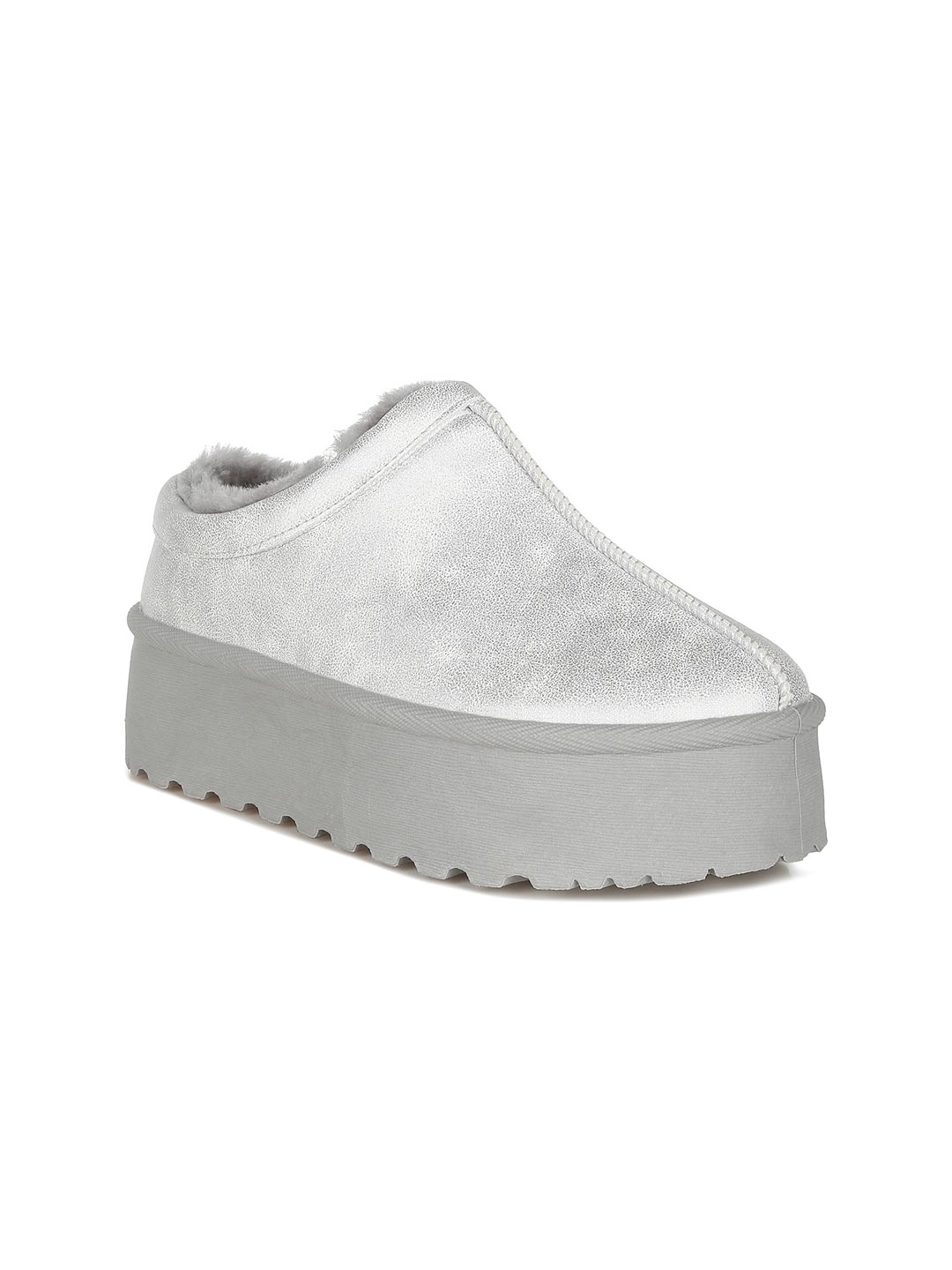 

London Rag Women Flatform Classic Slip-On Chunky Boots, Silver