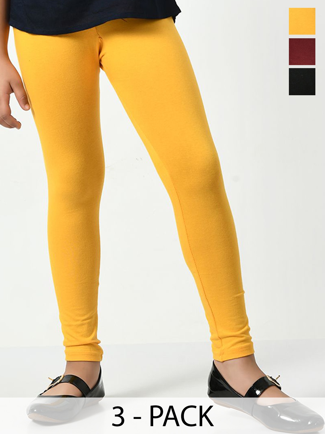 

KAYU Girls Pack Of 3 Ankle-Length Lenggings, Yellow