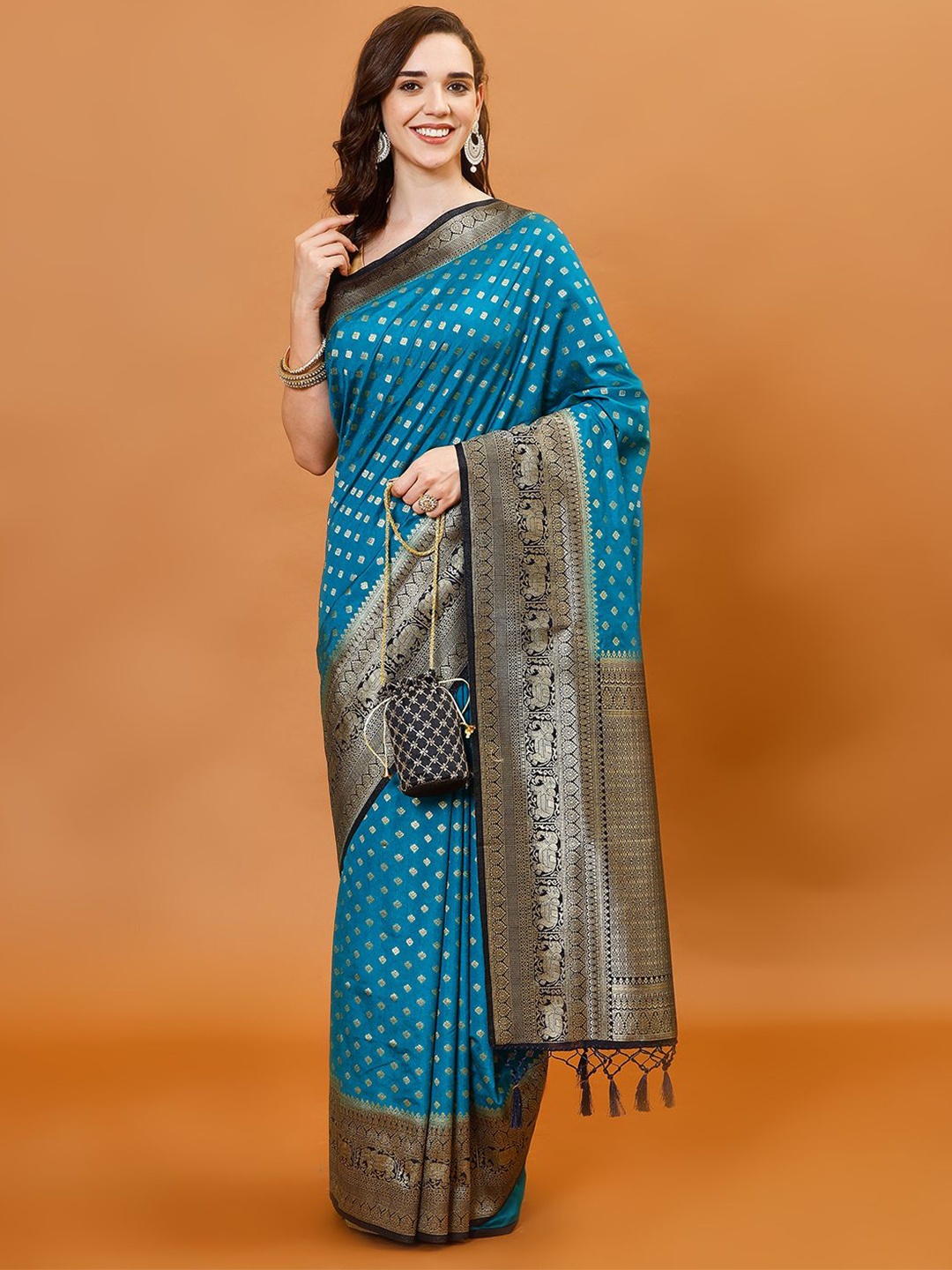 

Meena Bazaar Woven Design Zari Art Silk Saree with Unstitched Blouse, Blue