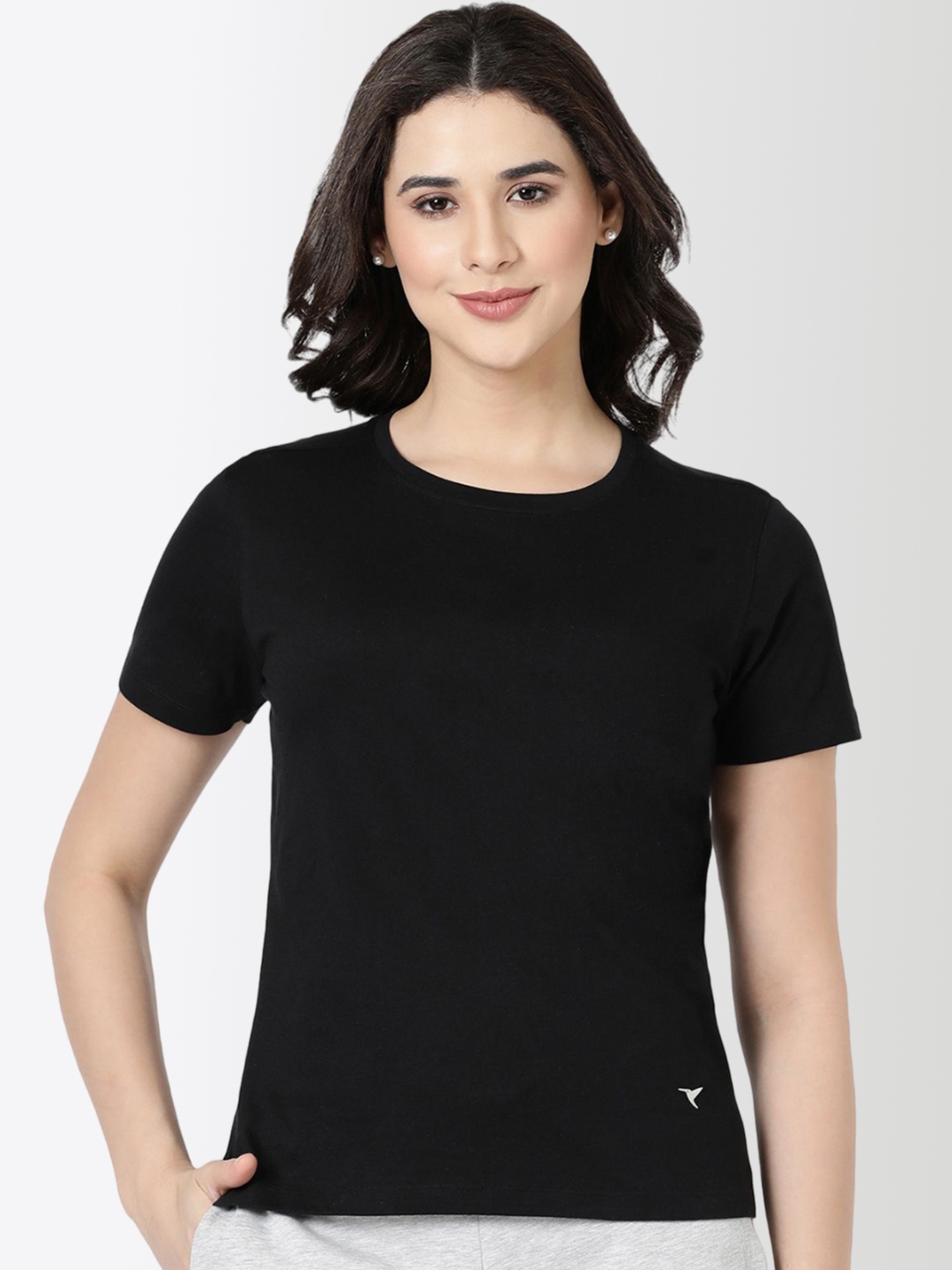 

BLOSSOM Women Round Neck Pure Cotton Lounge T-shirts, Black