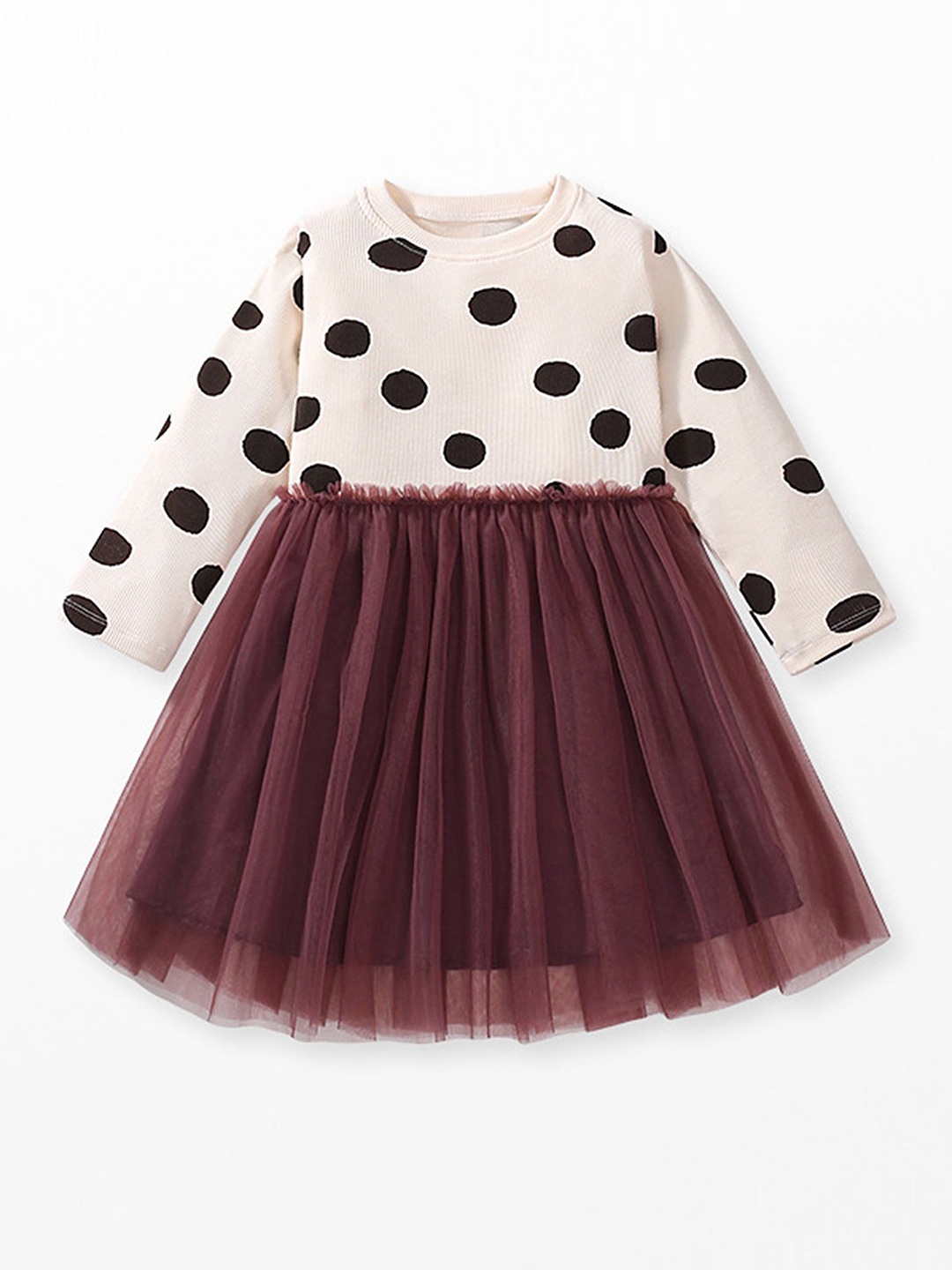 

LULU & SKY Girs Polka Dot Pattern Fit & Flare Dress, Brown