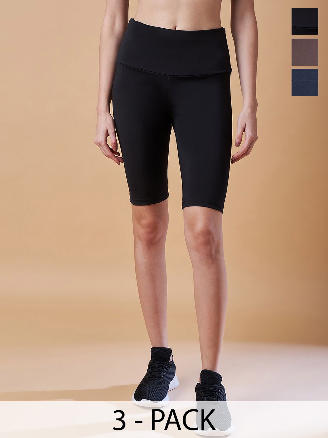 

COLOR CAPITAL Women Pack Of 3 High-Rise Cycling Tights, Black