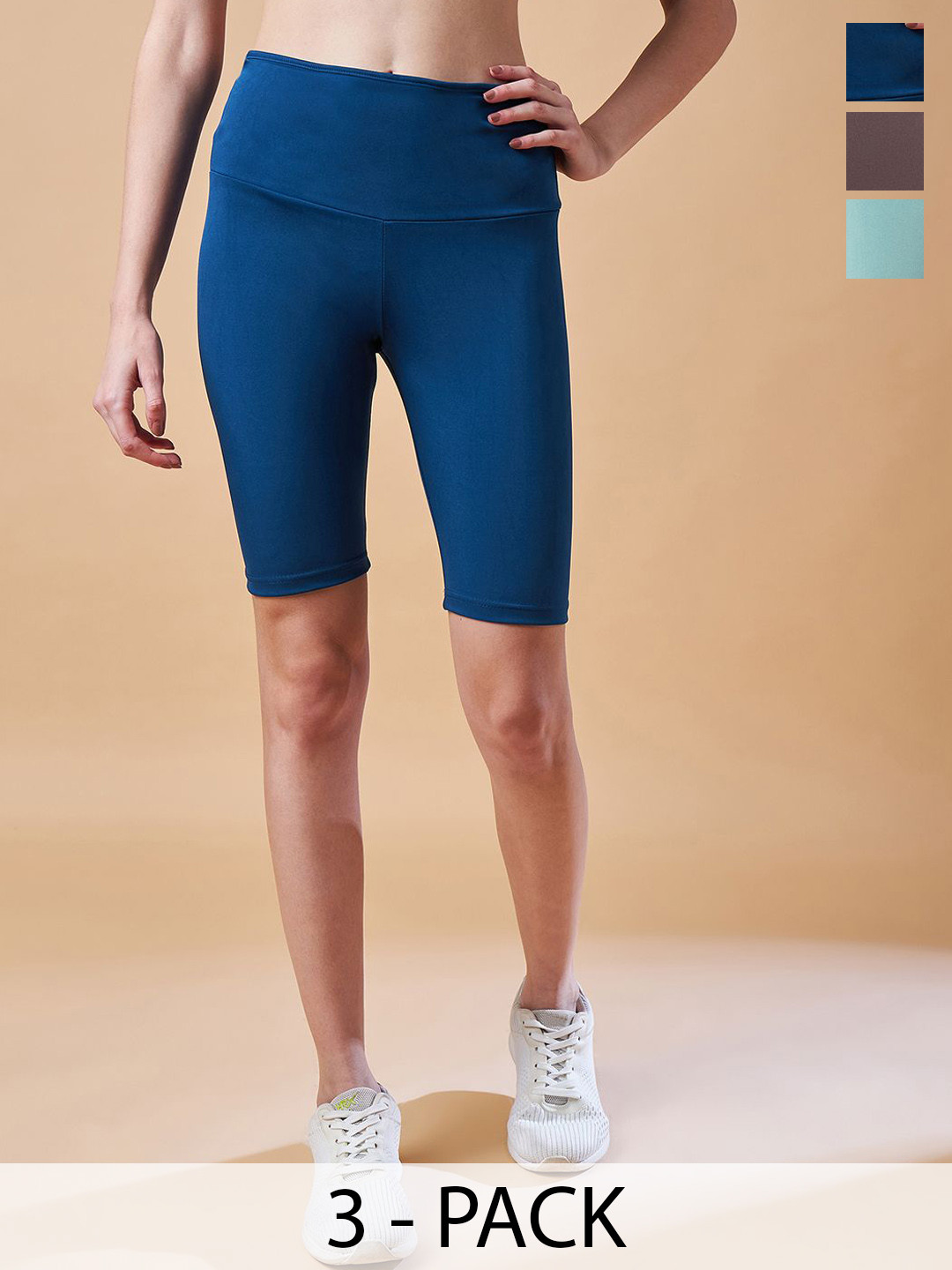 

COLOR CAPITAL Women Pack Of 3 Above Knee Gym Tights, Blue
