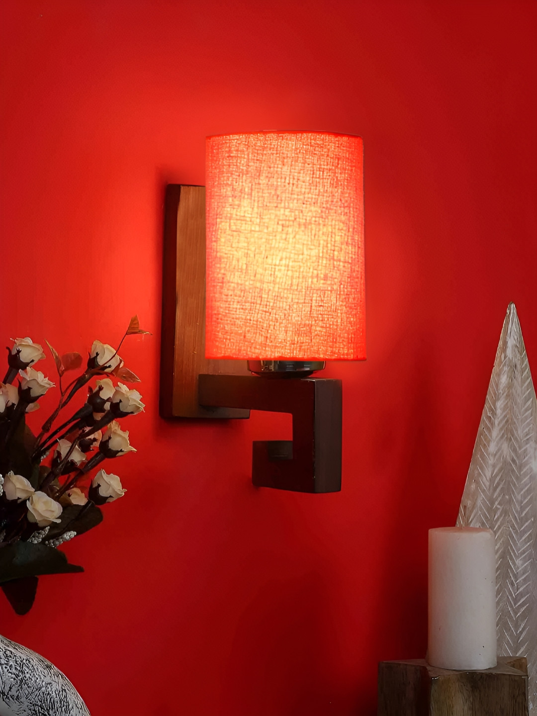 

Devansh Orange & Brown Wood Traditional Cylinder Shaped Wall Lamp