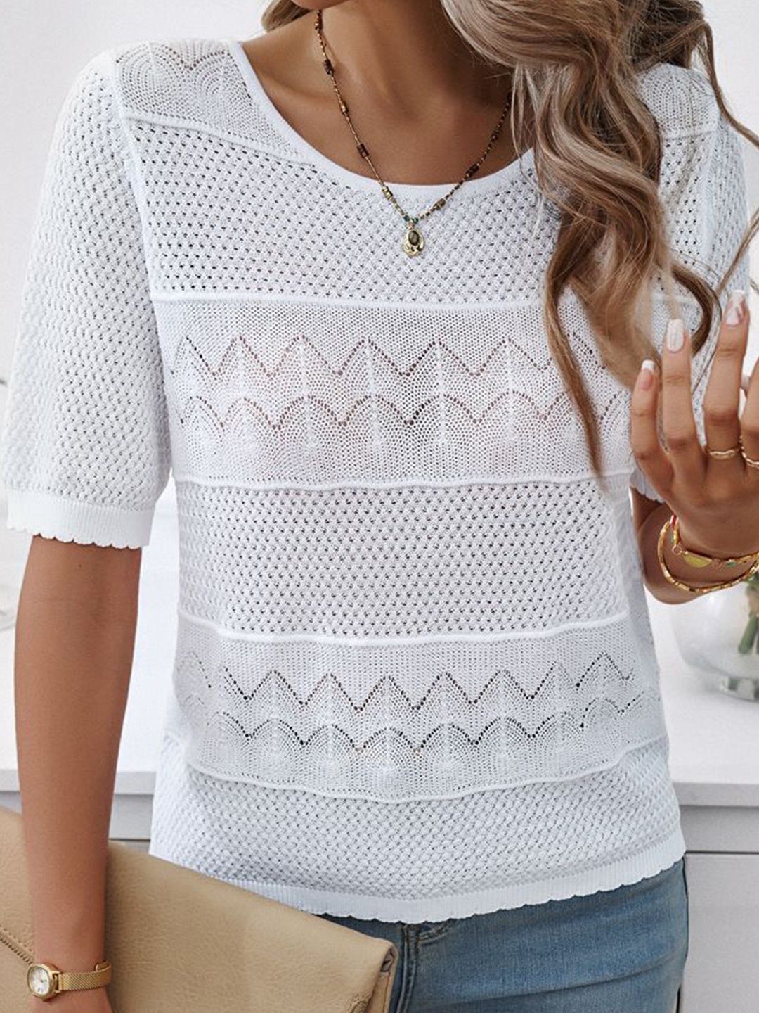 

StyleCast Women Solid Round Neck Linen Top, White