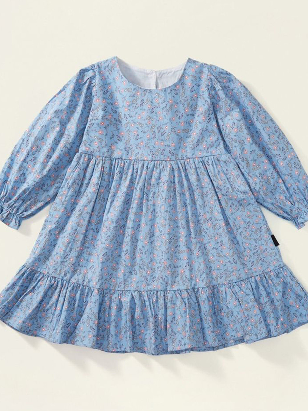 

LULU & SKY Girls Floral Print Puff Sleeve Cotton A-Line Dress, Blue